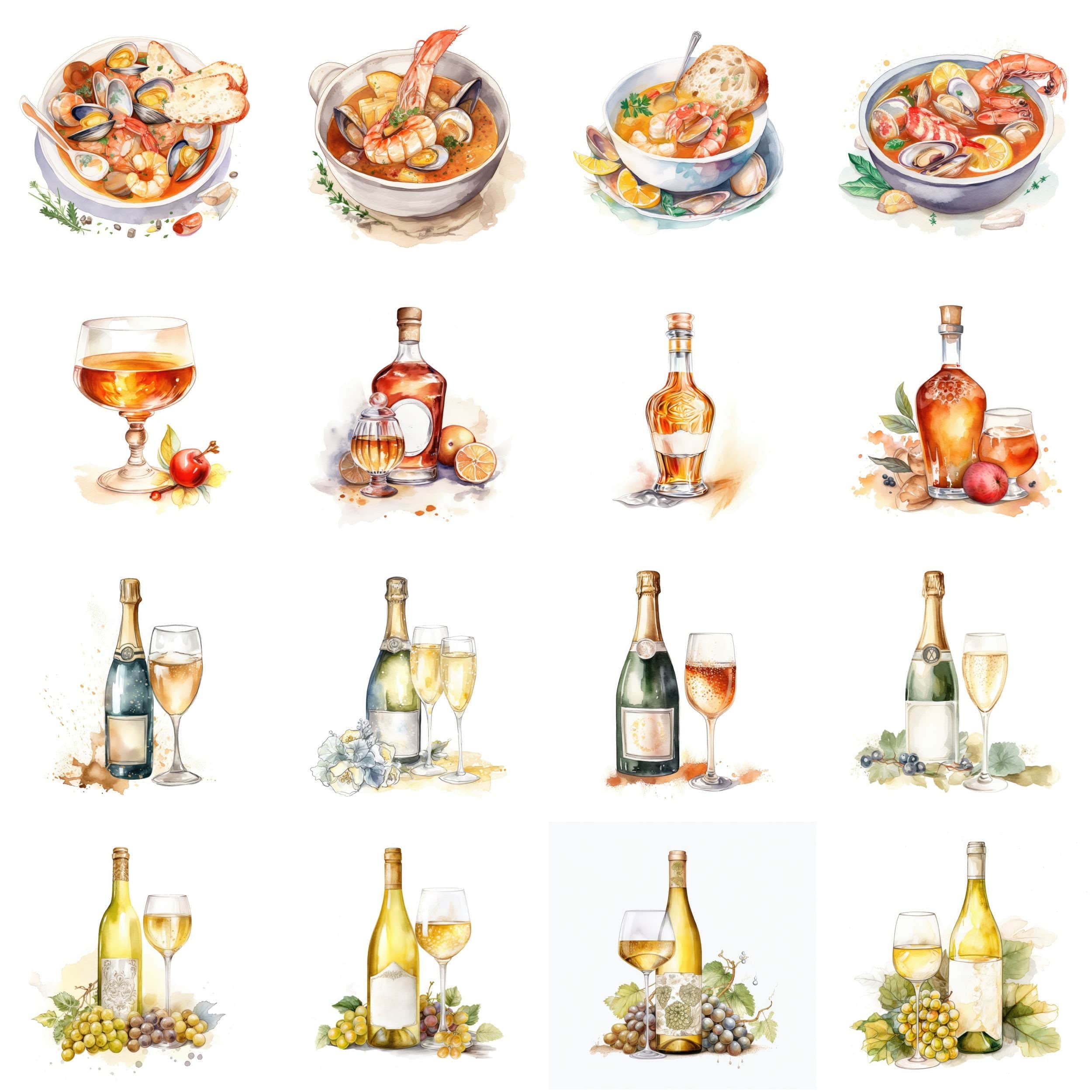 100 Transparent Exquisite French Cuisine Watercolor Images Bundle - Digital Download for Instant Art, Scrapbooking, and DIY Projects Digital Download Sumobundle