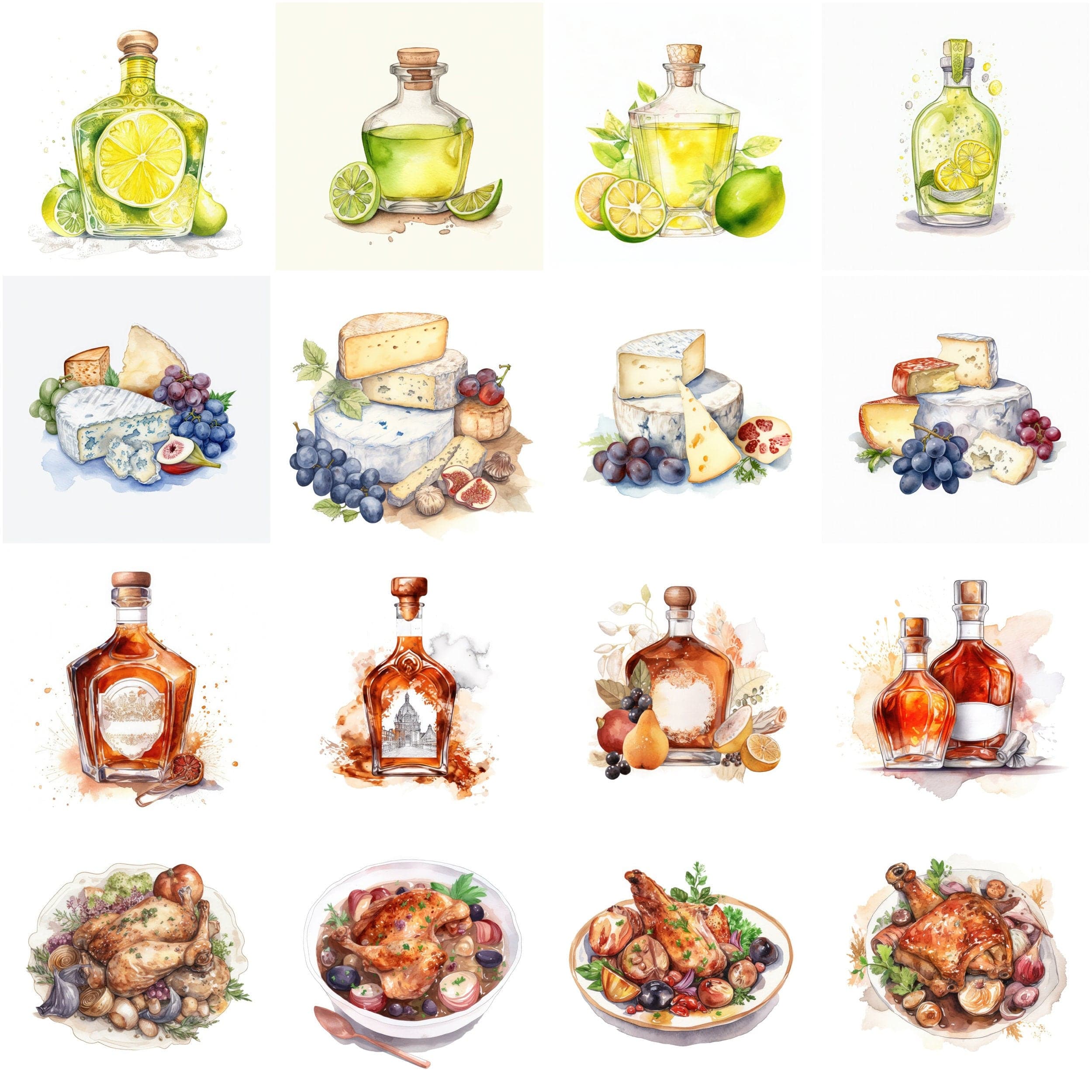 100 Transparent Exquisite French Cuisine Watercolor Images Bundle - Digital Download for Instant Art, Scrapbooking, and DIY Projects Digital Download Sumobundle