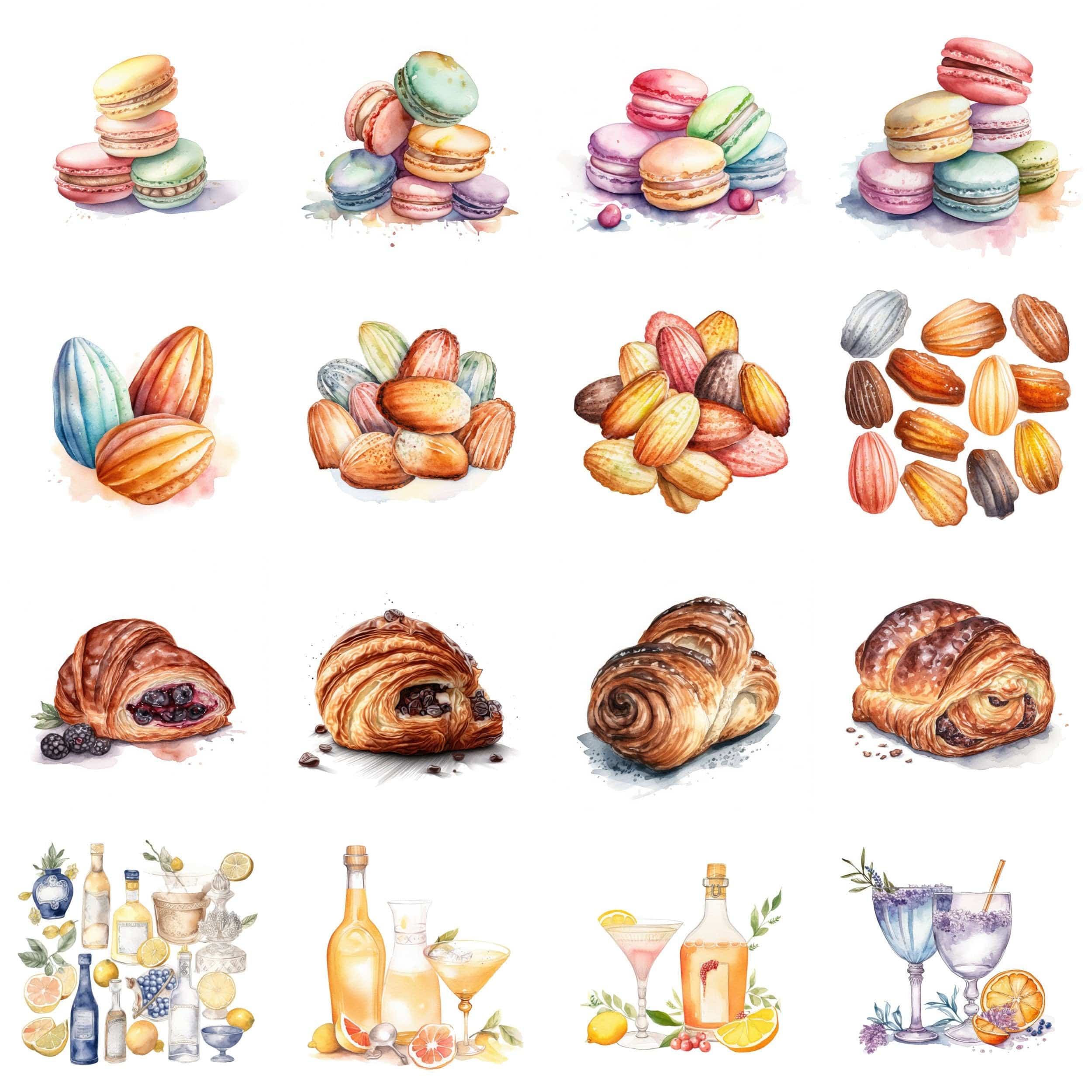 100 Transparent Exquisite French Cuisine Watercolor Images Bundle - Digital Download for Instant Art, Scrapbooking, and DIY Projects Digital Download Sumobundle