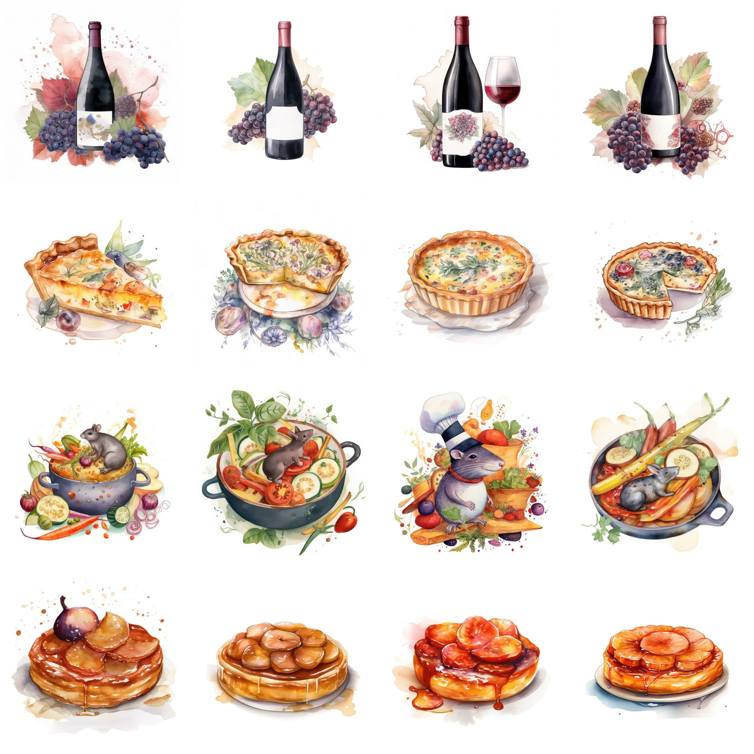 100 Transparent Exquisite French Cuisine Watercolor Images Bundle - Digital Download for Instant Art, Scrapbooking, and DIY Projects Digital Download Sumobundle