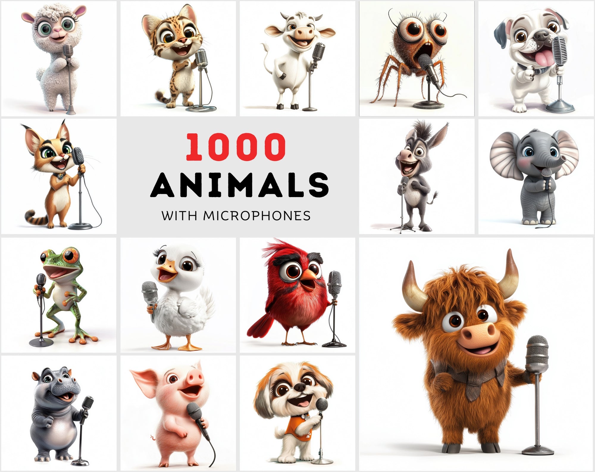 1000 High-Resolution Animal Images Holding Microphones – Commercial License Included!