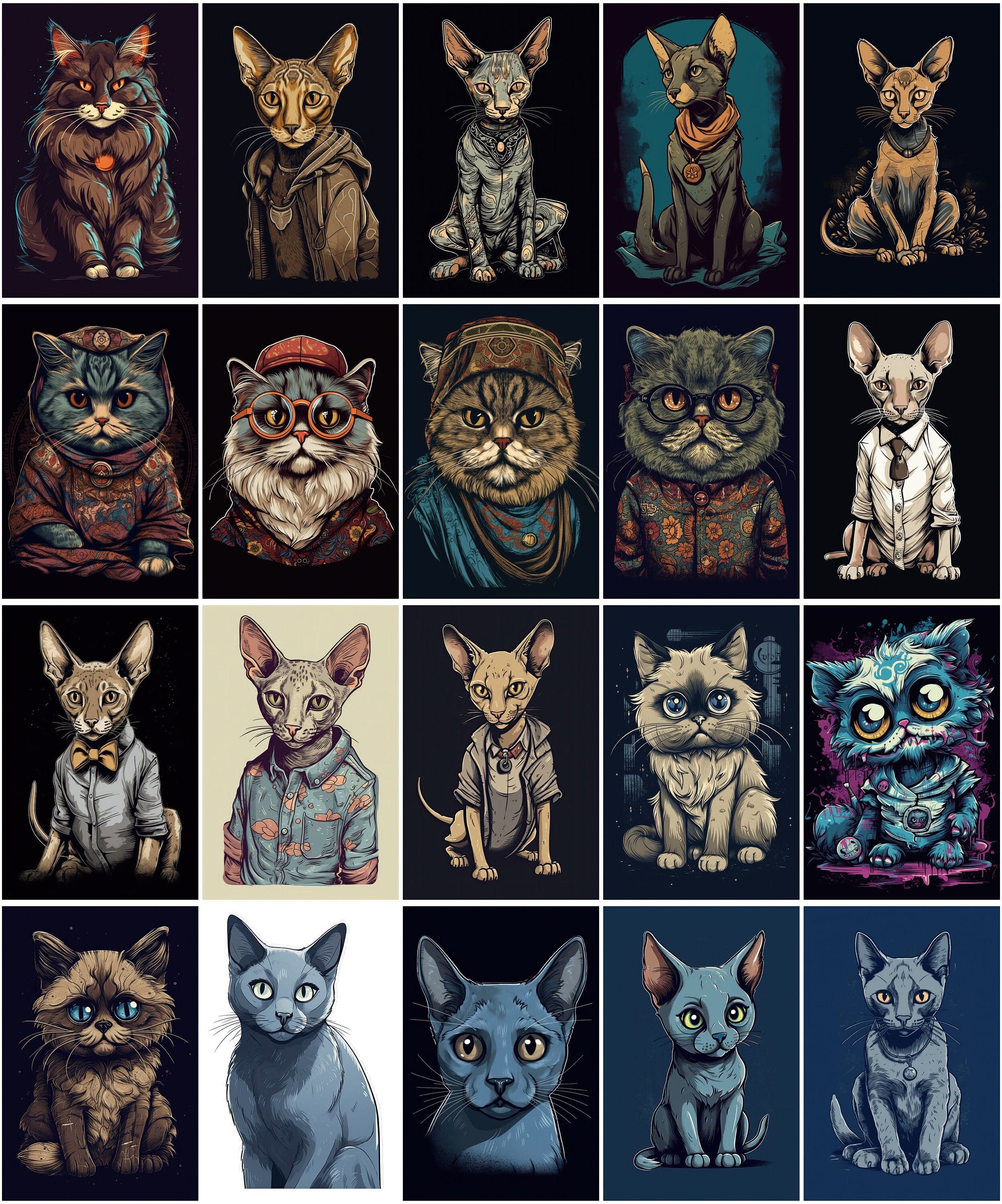 110 Cartoon Cat Breed T-Shirt Designs Bundle Digital Download Sumobundle