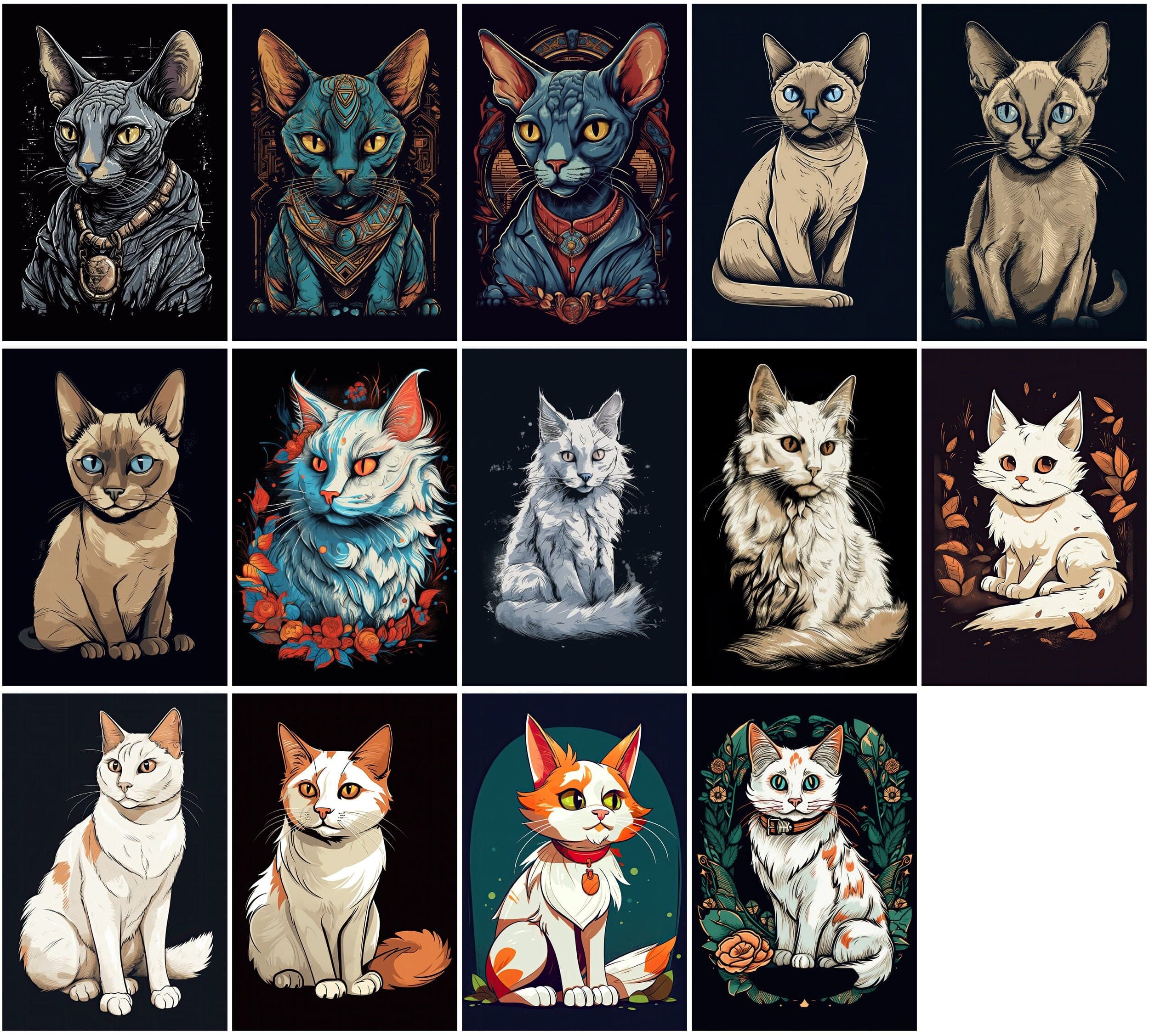 110 Cartoon Cat Breed T-Shirt Designs Bundle Digital Download Sumobundle