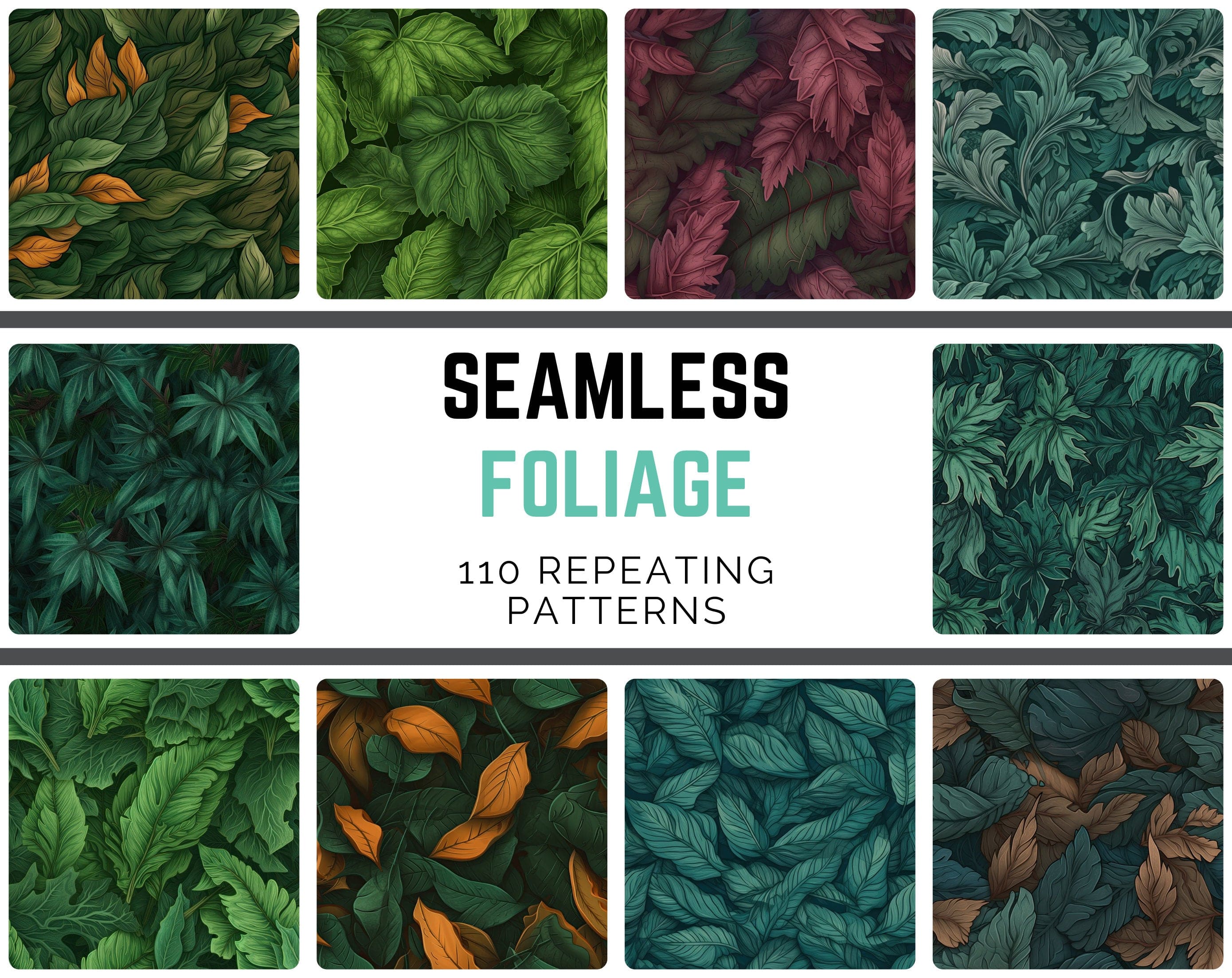 110 Foliage & Leaves Seamless Patterns Bundle - Digital Download for Design Projects, Scrapbooking, Wrapping, Invitations - Commercial use Digital Download Sumobundle