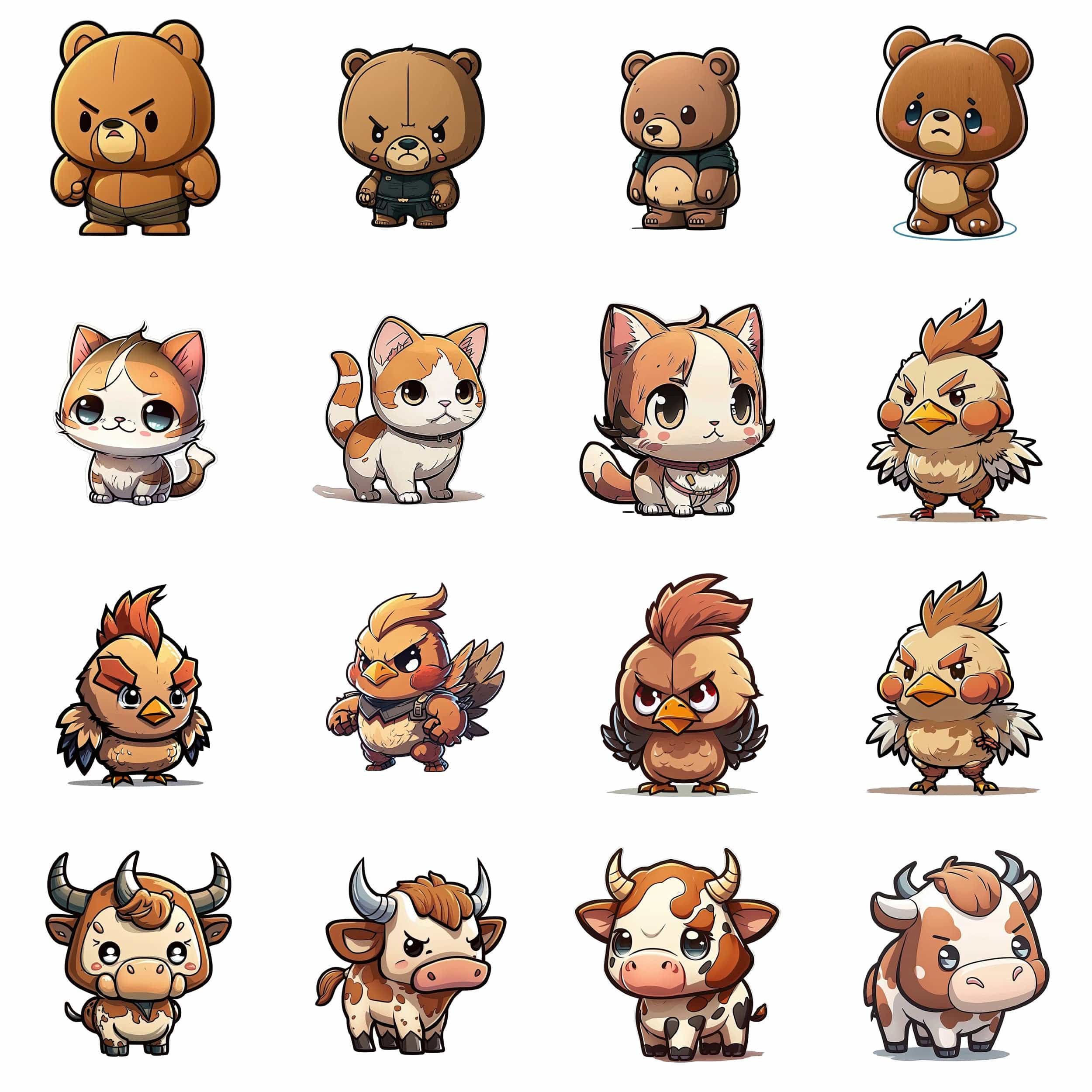 117 Adorable Chibi Animal Illustrations with Transparent Backgrounds - Perfect for Merchandise, Stickers, and Digital Art, Commercial Use Digital Download Sumobundle