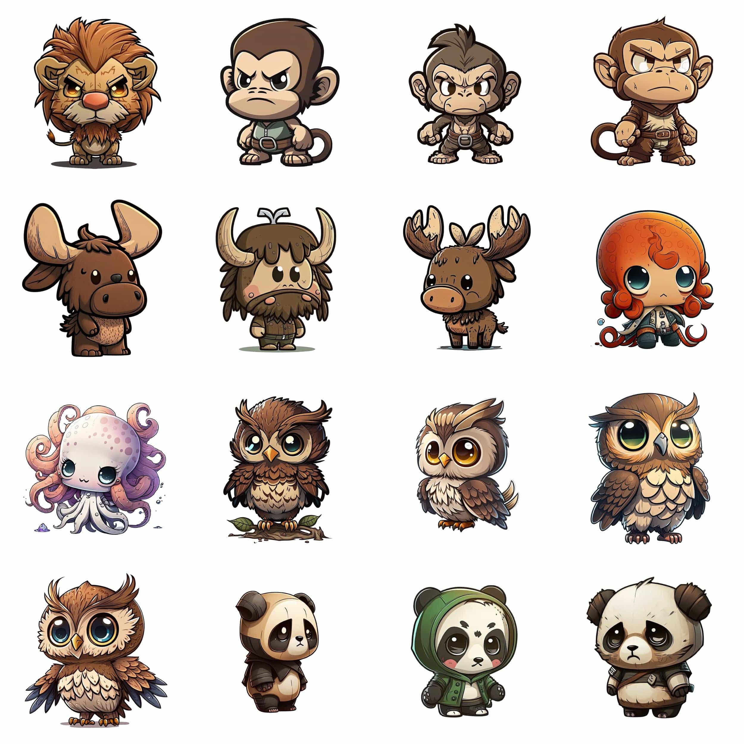 117 Adorable Chibi Animal Illustrations with Transparent Backgrounds - Perfect for Merchandise, Stickers, and Digital Art, Commercial Use Digital Download Sumobundle