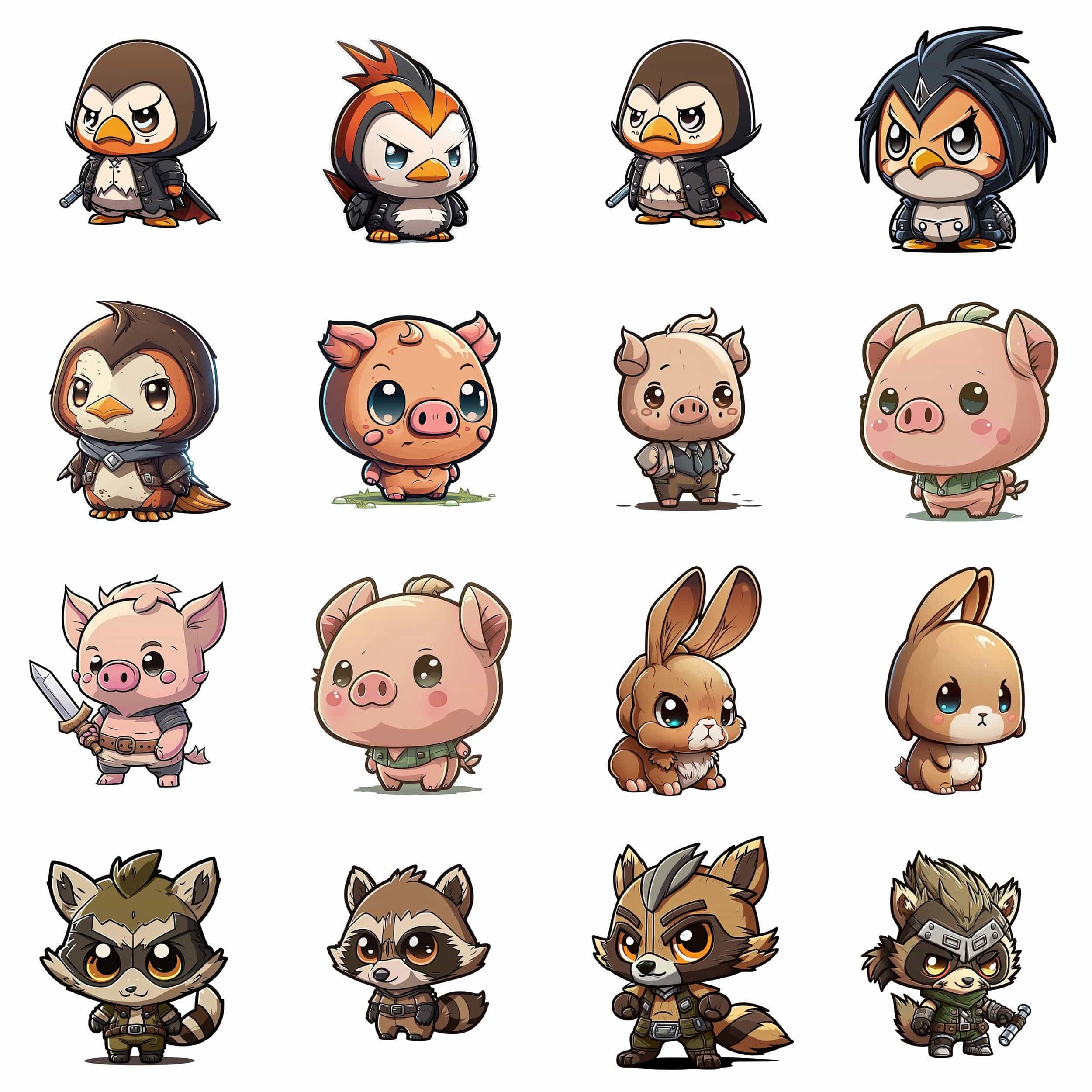 117 Adorable Chibi Animal Illustrations with Transparent Backgrounds - Perfect for Merchandise, Stickers, and Digital Art, Commercial Use Digital Download Sumobundle