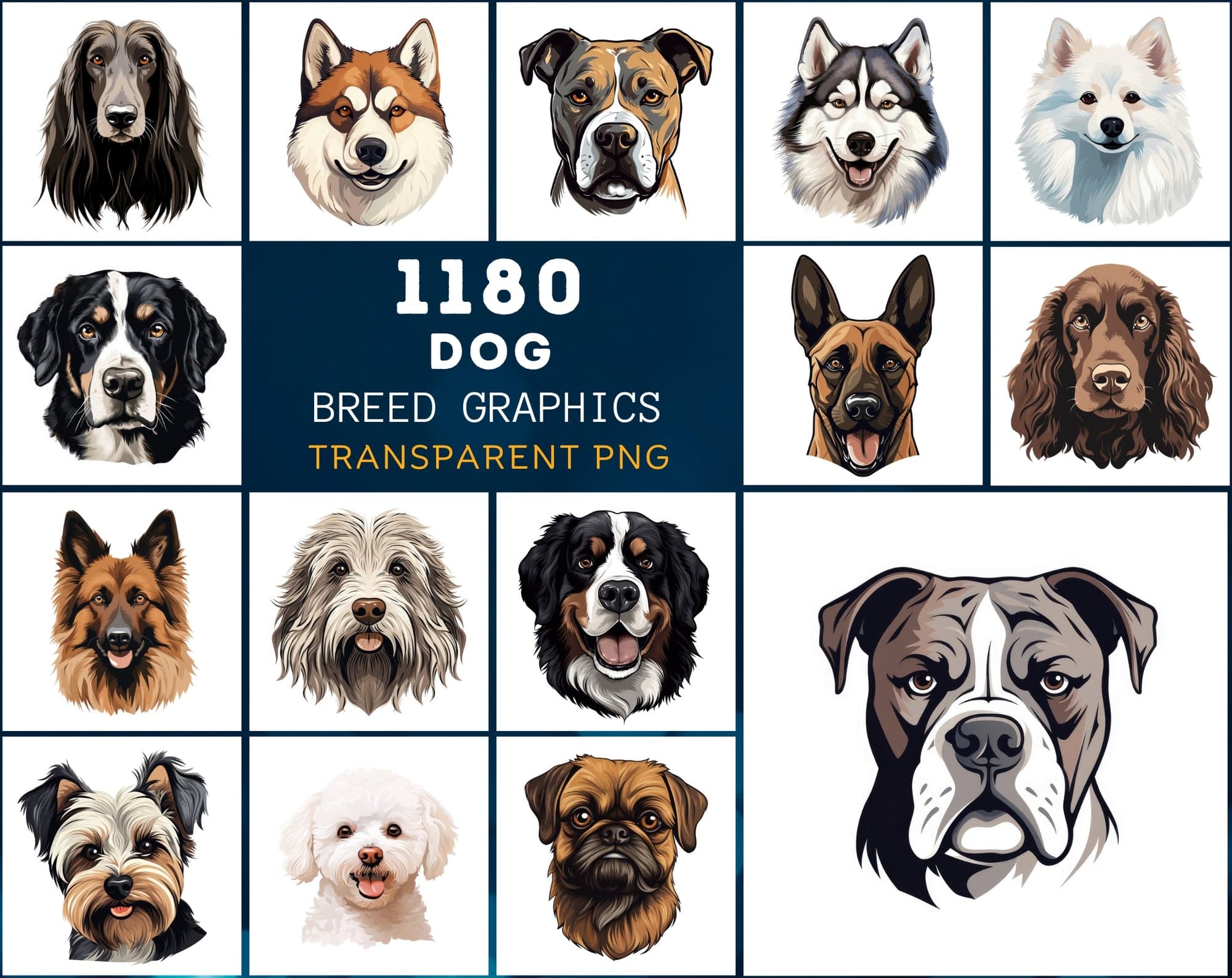 1180 Premium Dog Breed Images: High-Resolution, Transparent & White Background, Commercial License - Perfect for Designers & Pet Enthusiasts Digital Download Sumobundle