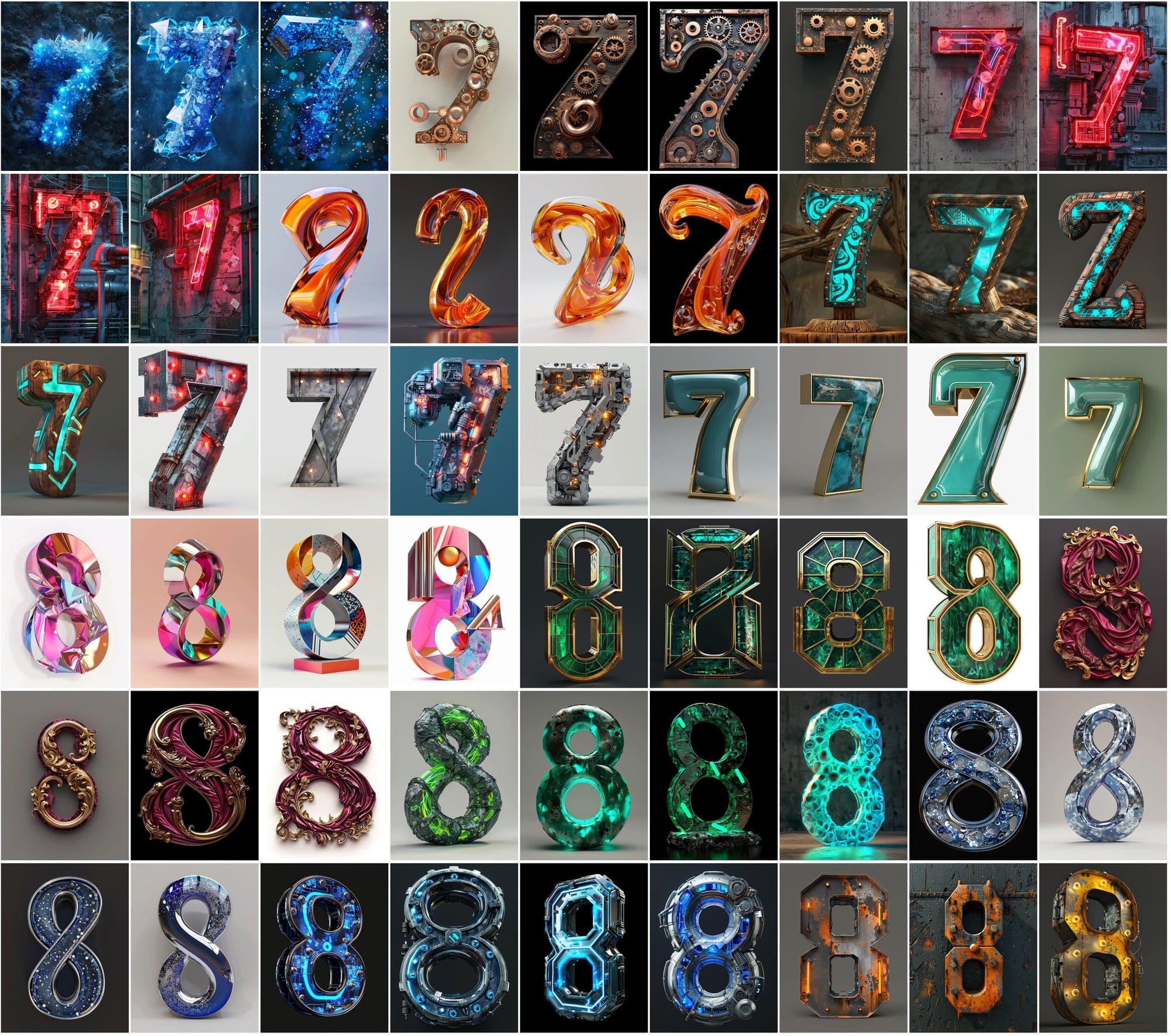 1185 Artistic Numbers Collection: Cyberpunk, Steampunk, and More Digital Download Sumobundle