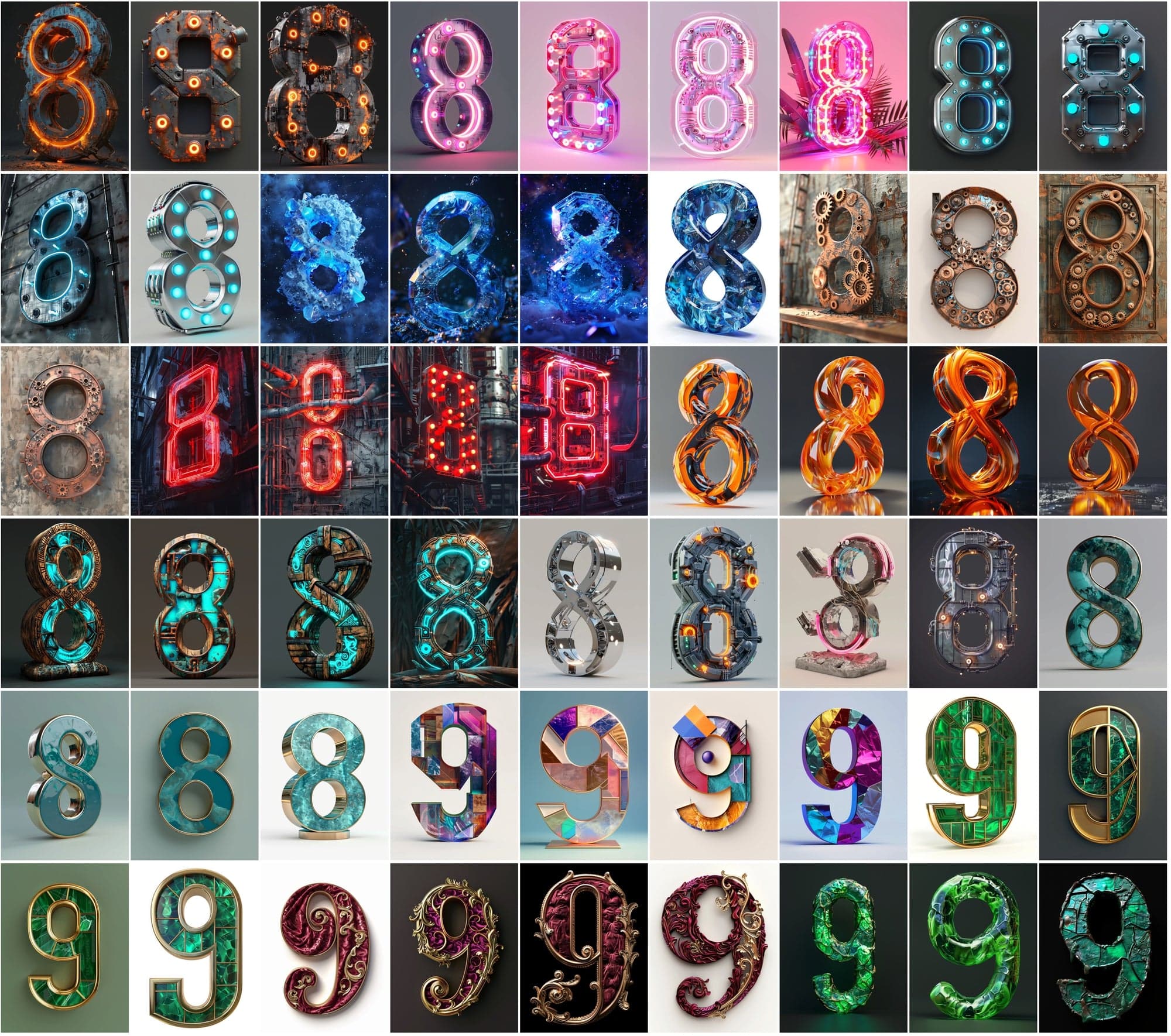 1185 Artistic Numbers Collection: Cyberpunk, Steampunk, and More Digital Download Sumobundle