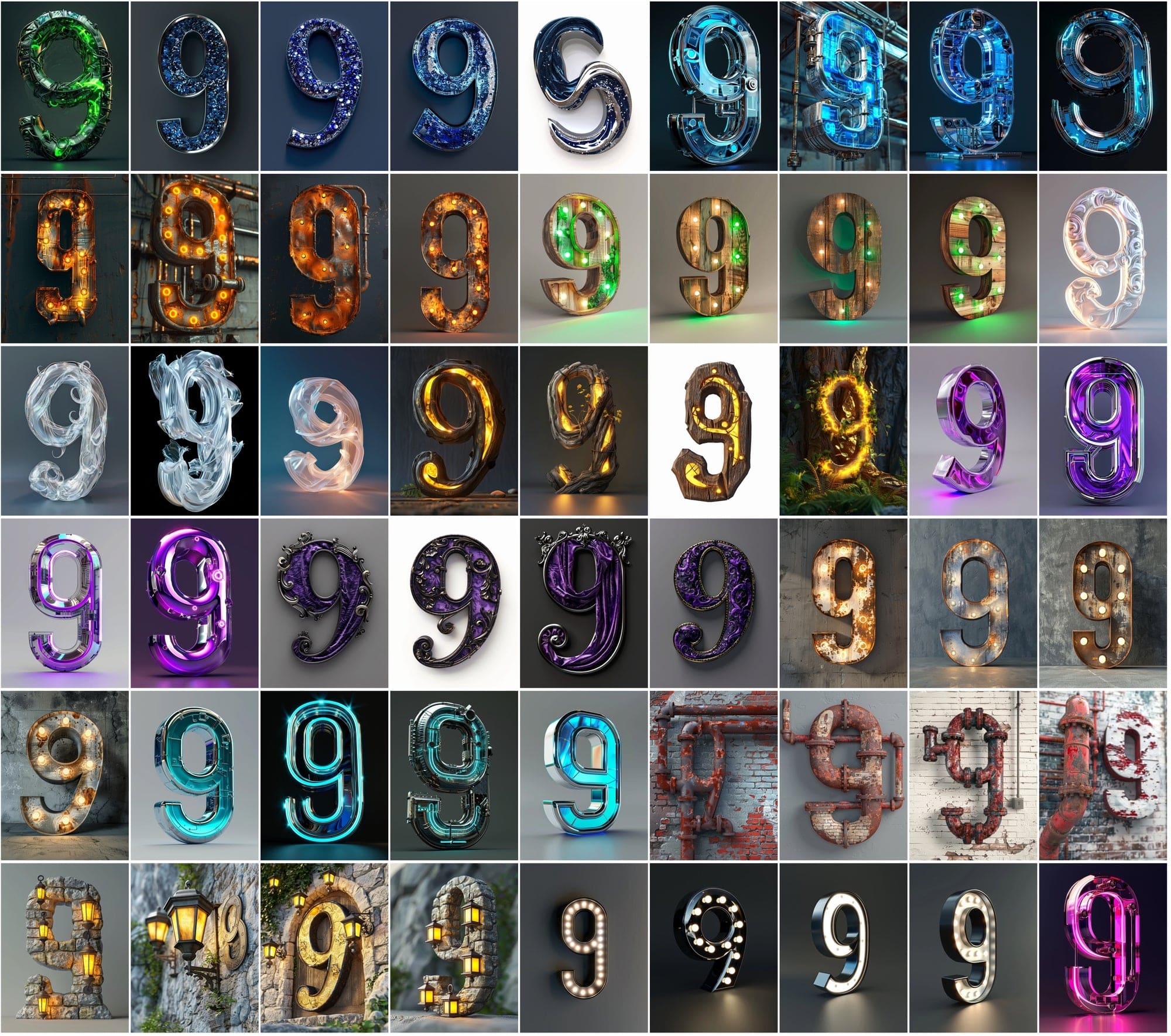 1185 Artistic Numbers Collection: Cyberpunk, Steampunk, and More Digital Download Sumobundle