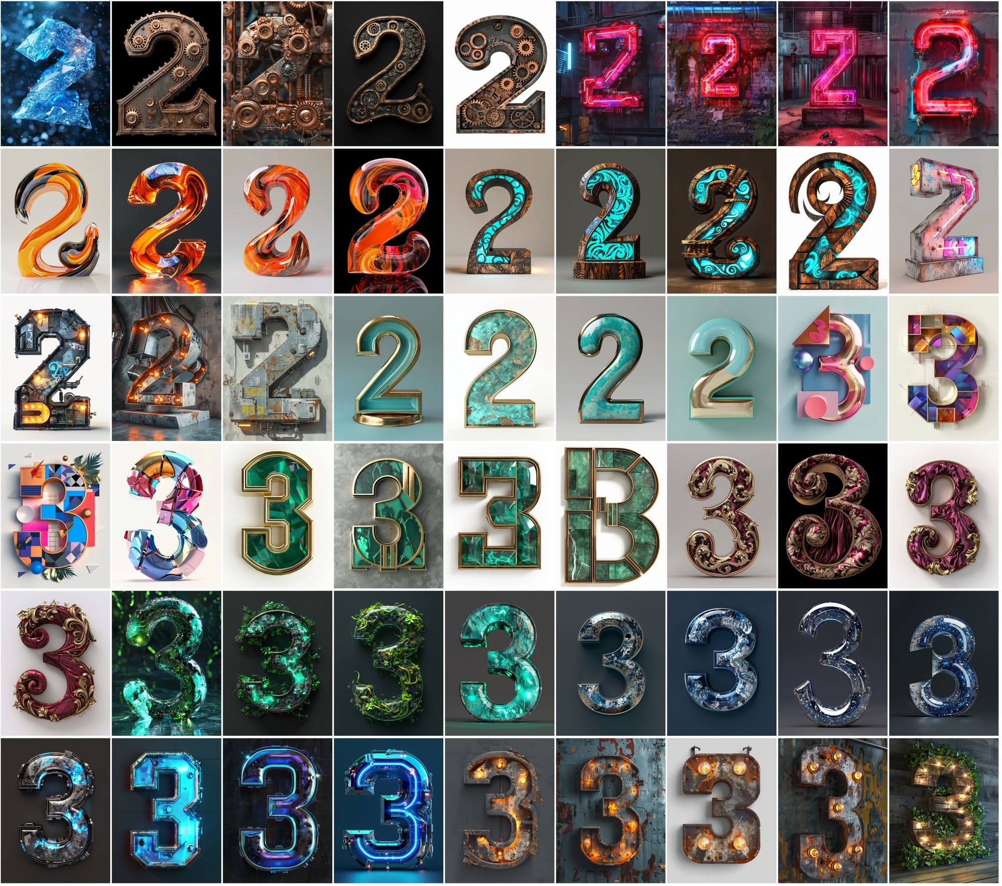 1185 Artistic Numbers Collection: Cyberpunk, Steampunk, and More Digital Download Sumobundle