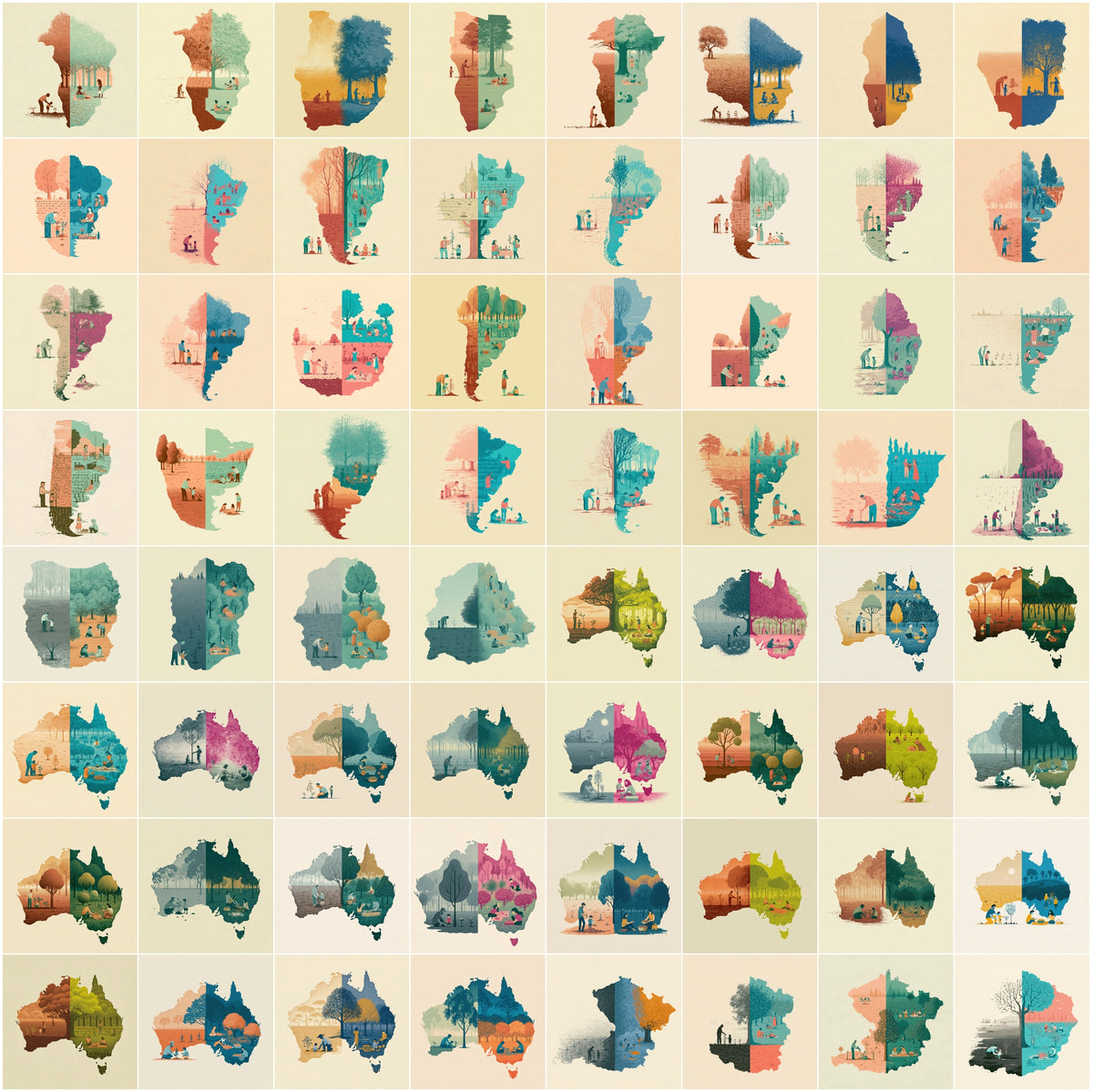 1270 Country Map Silhouette Posters - World Map Wall Art Bundle, Heritage & Harvest Split Designs
