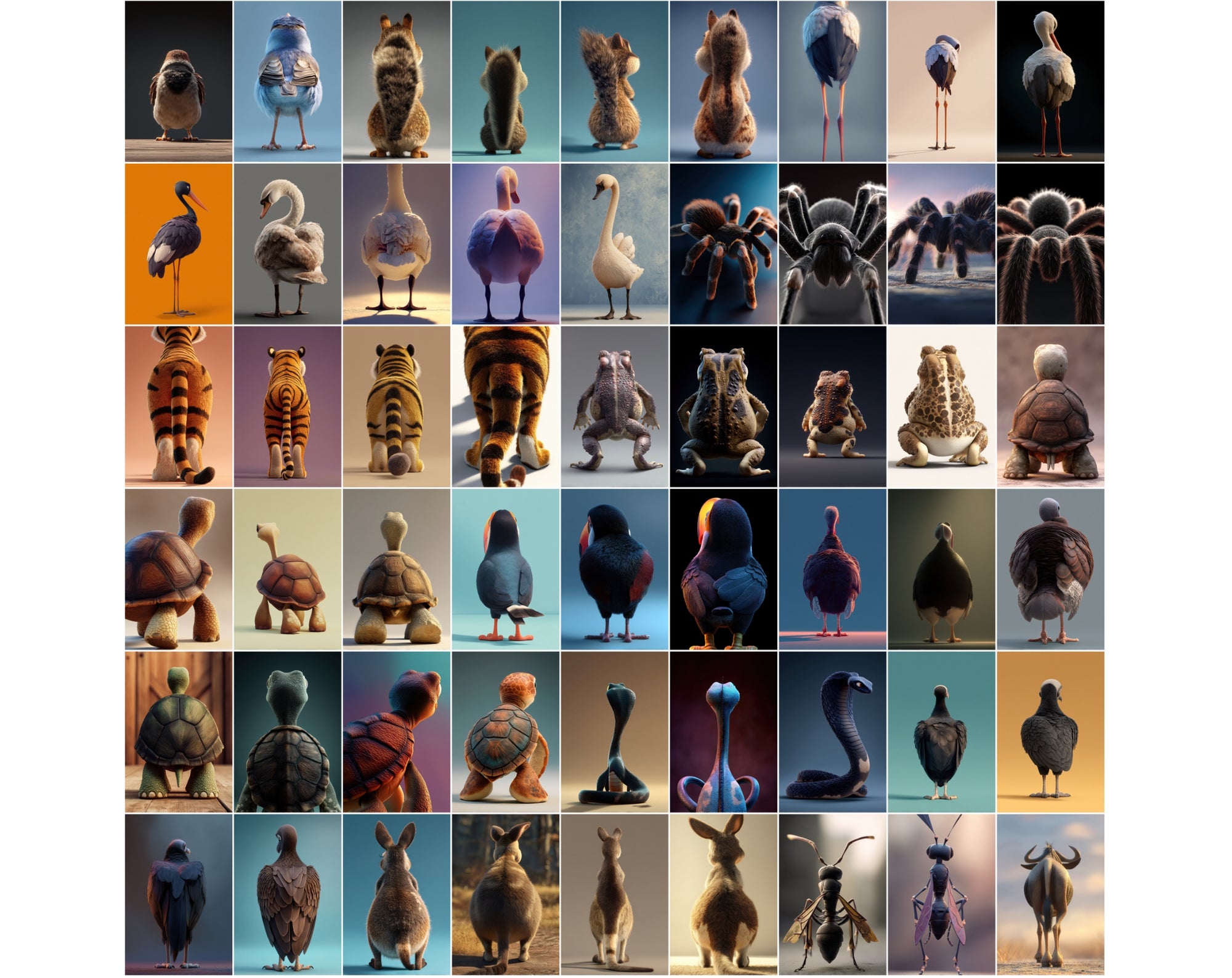 1080 Funny Animal Backs – Unique Rear View Animal Illustrations JPG Bundle