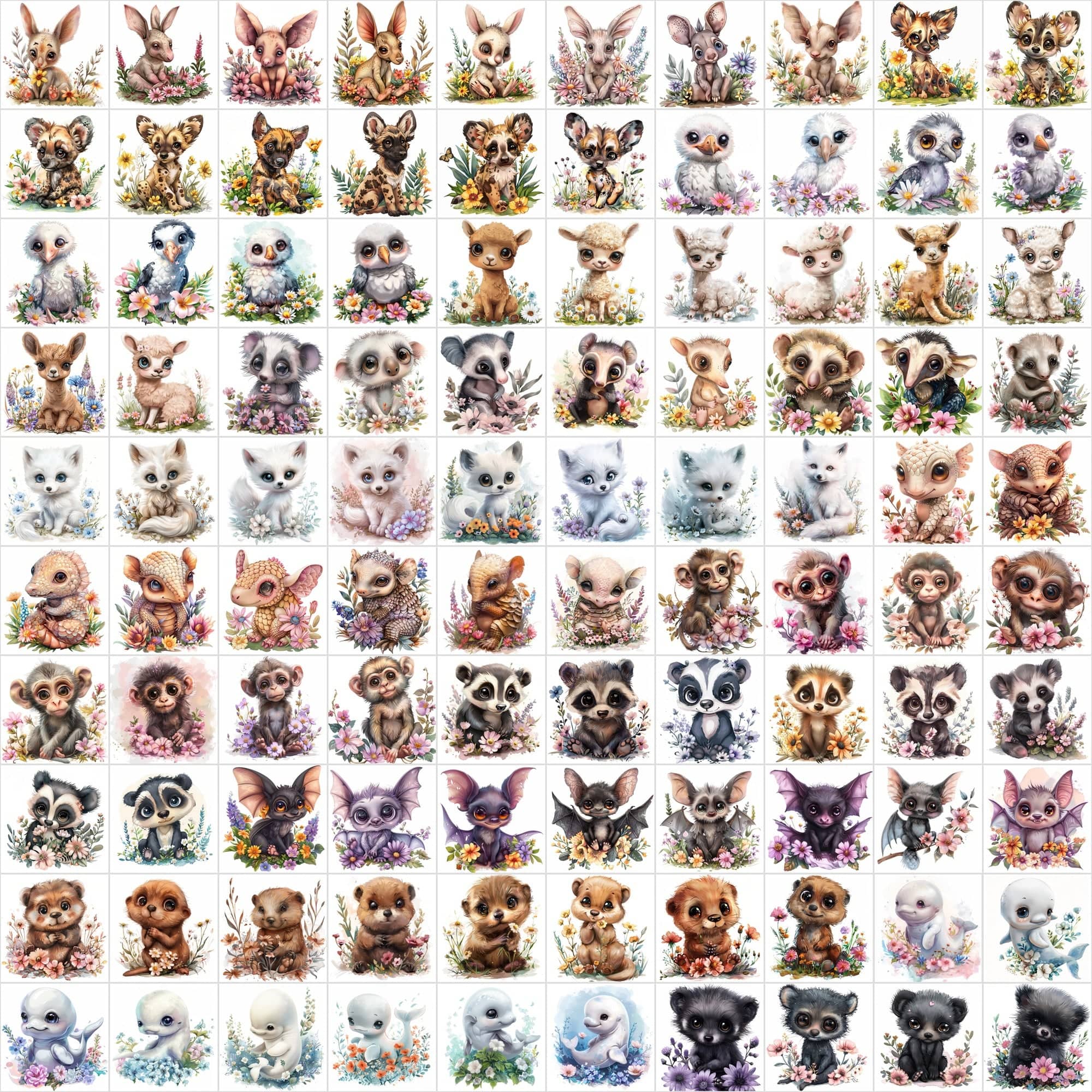1250 Cute Animals Nestled in Beautiful Flowers - Your Ultimate Floral Animal Collection Store Digital Download Sumobundle
