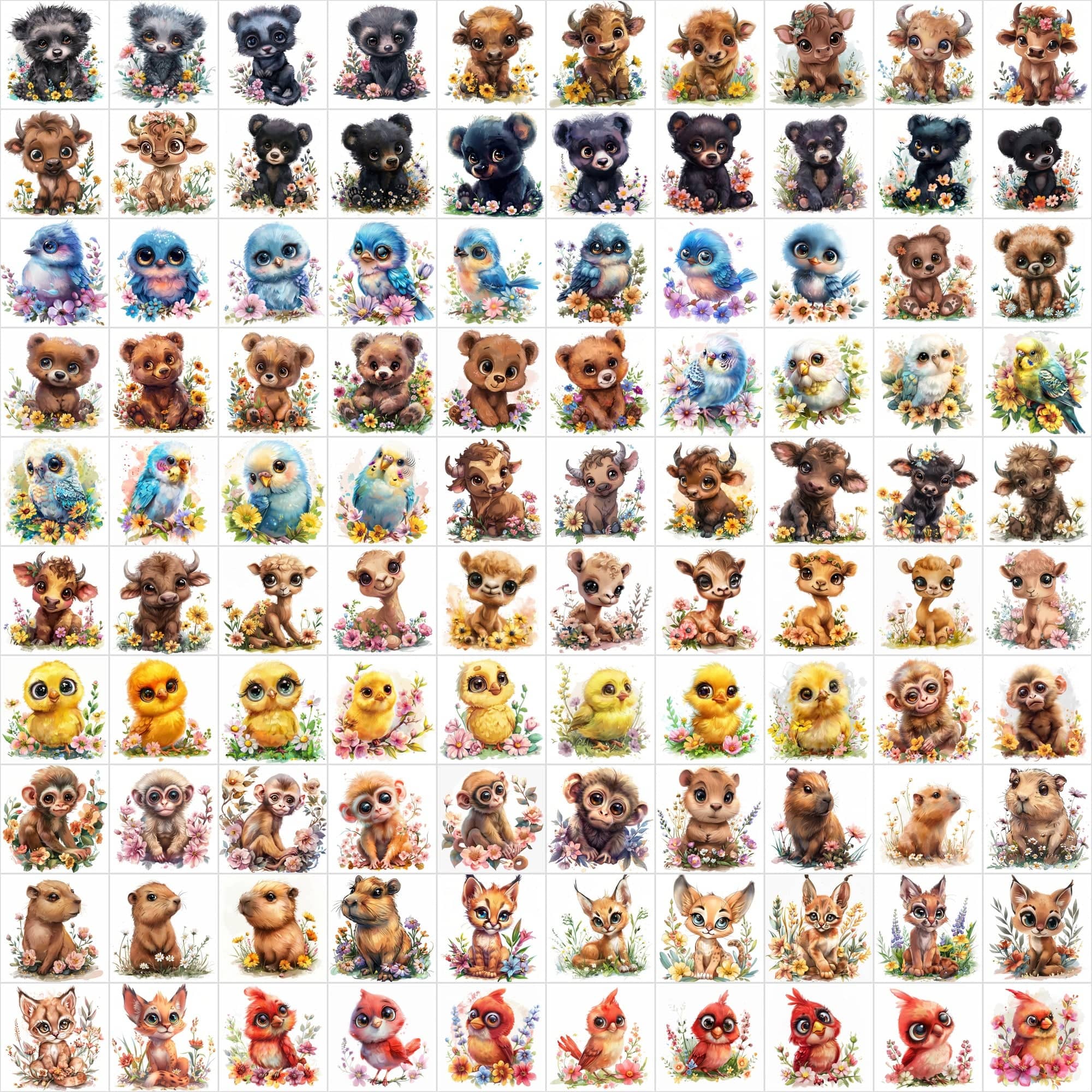 1250 Cute Animals Nestled in Beautiful Flowers - Your Ultimate Floral Animal Collection Store Digital Download Sumobundle