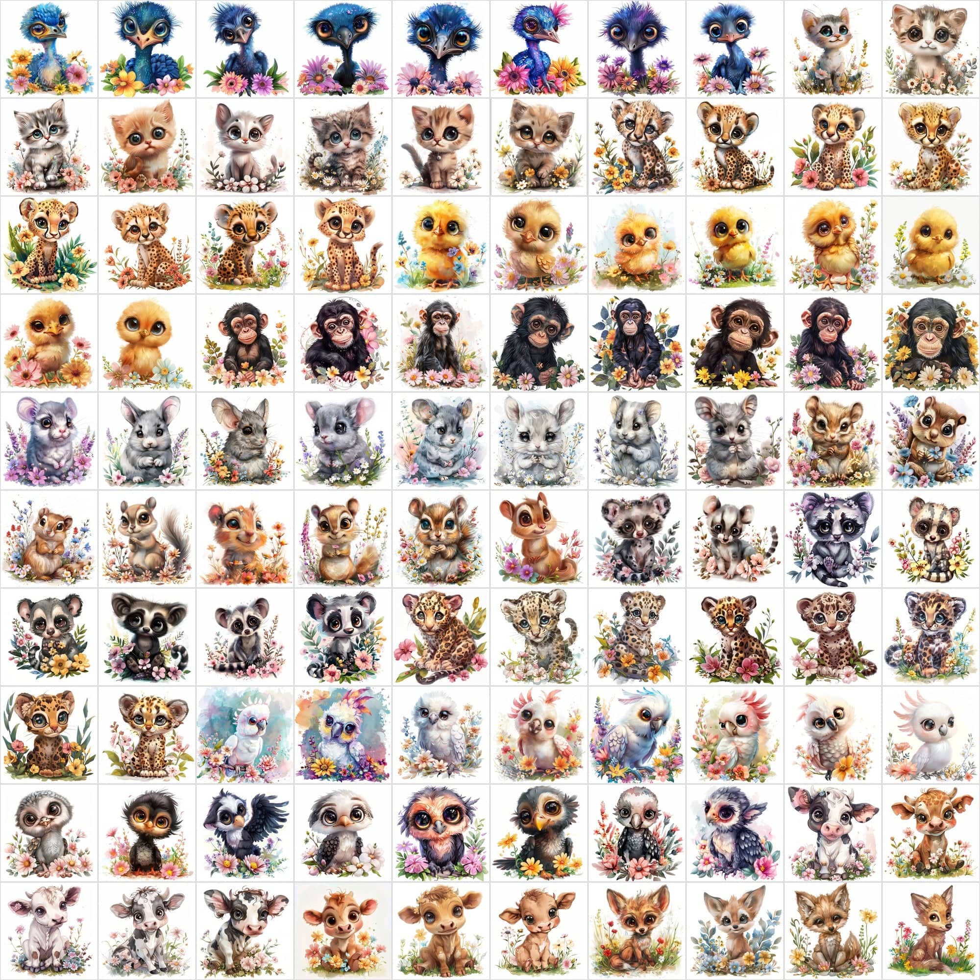 1250 Cute Animals Nestled in Beautiful Flowers - Your Ultimate Floral Animal Collection Store Digital Download Sumobundle