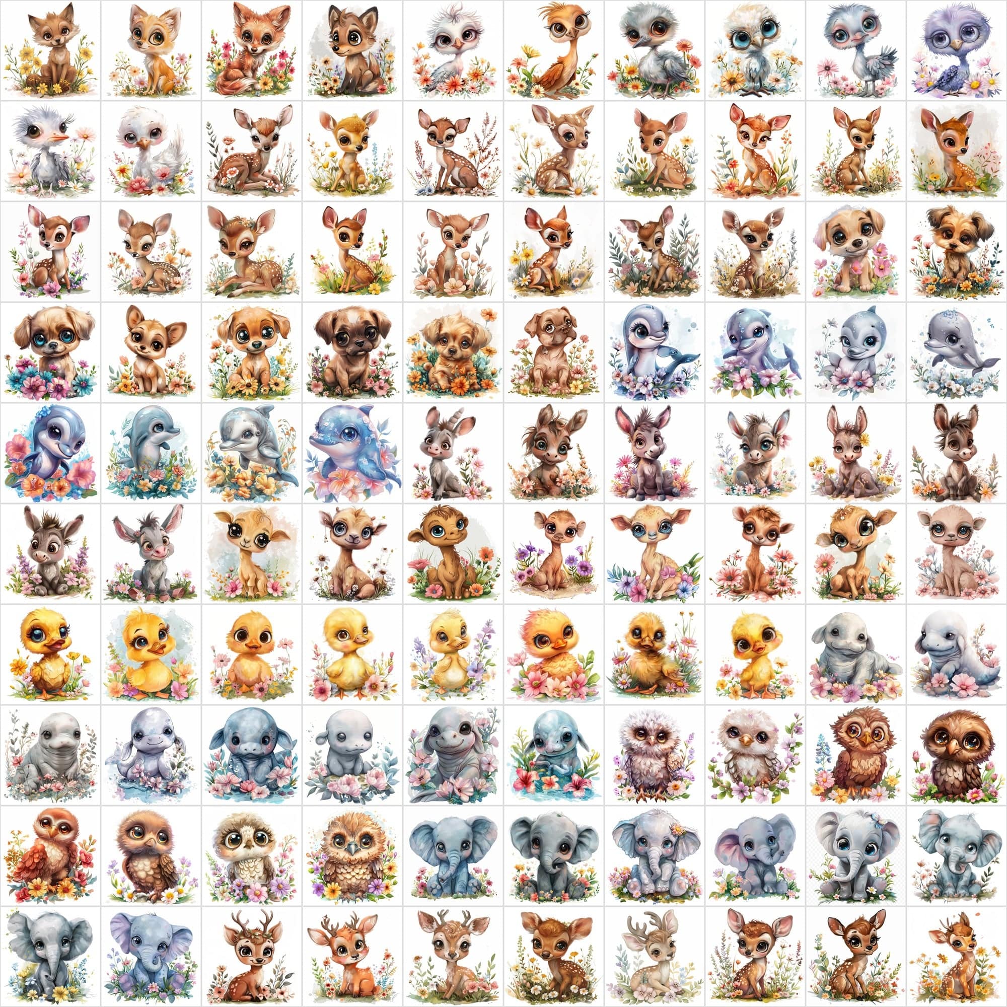 1250 Cute Animals Nestled in Beautiful Flowers - Your Ultimate Floral Animal Collection Store Digital Download Sumobundle