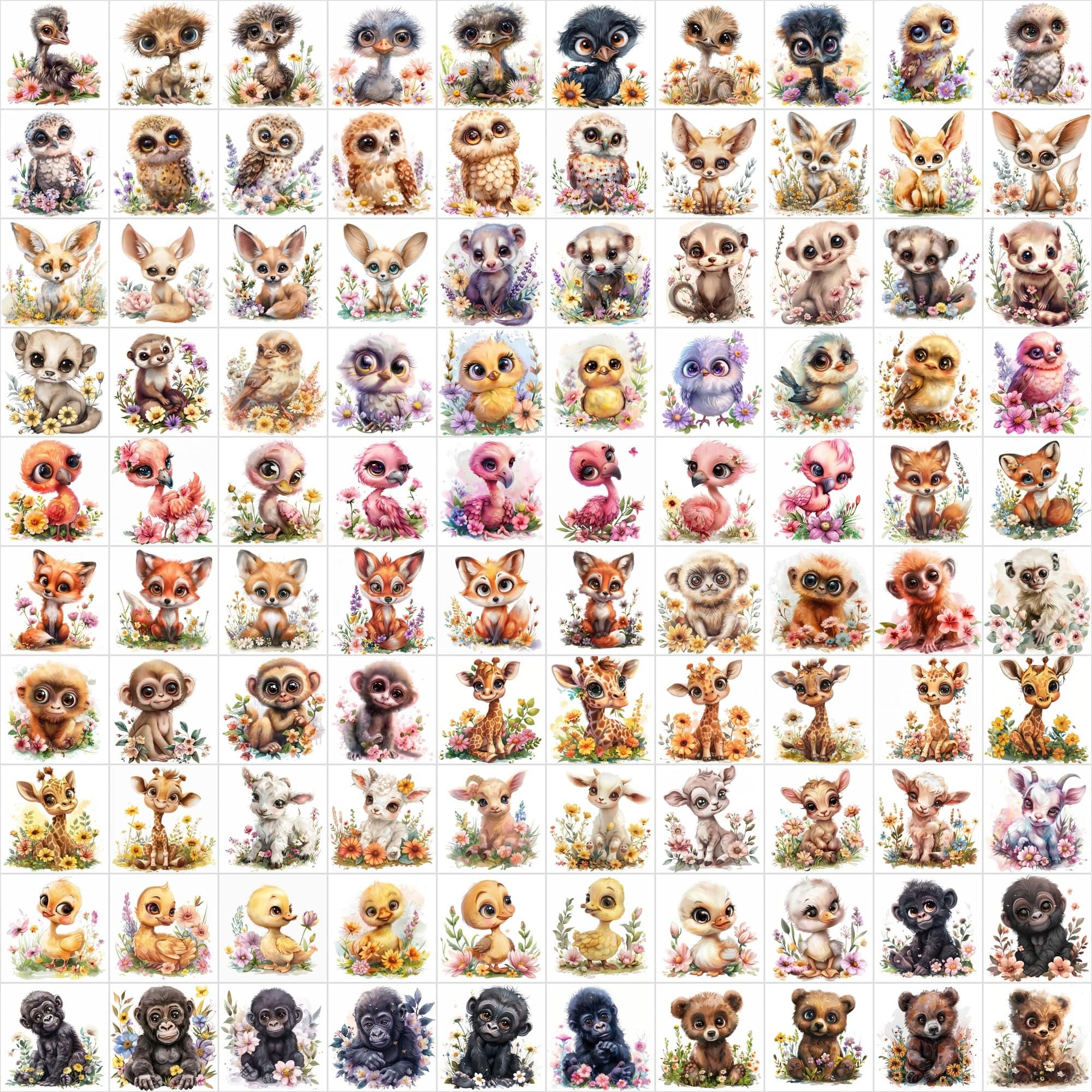 1250 Cute Animals Nestled in Beautiful Flowers - Your Ultimate Floral Animal Collection Store Digital Download Sumobundle