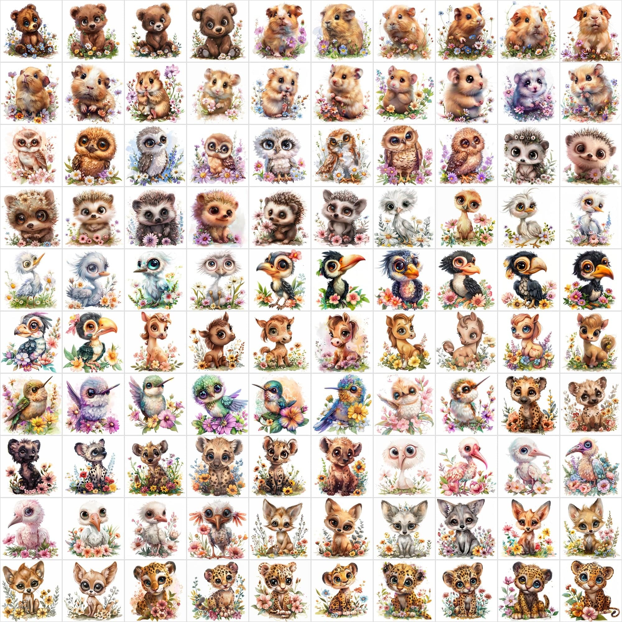 1250 Cute Animals Nestled in Beautiful Flowers - Your Ultimate Floral Animal Collection Store Digital Download Sumobundle