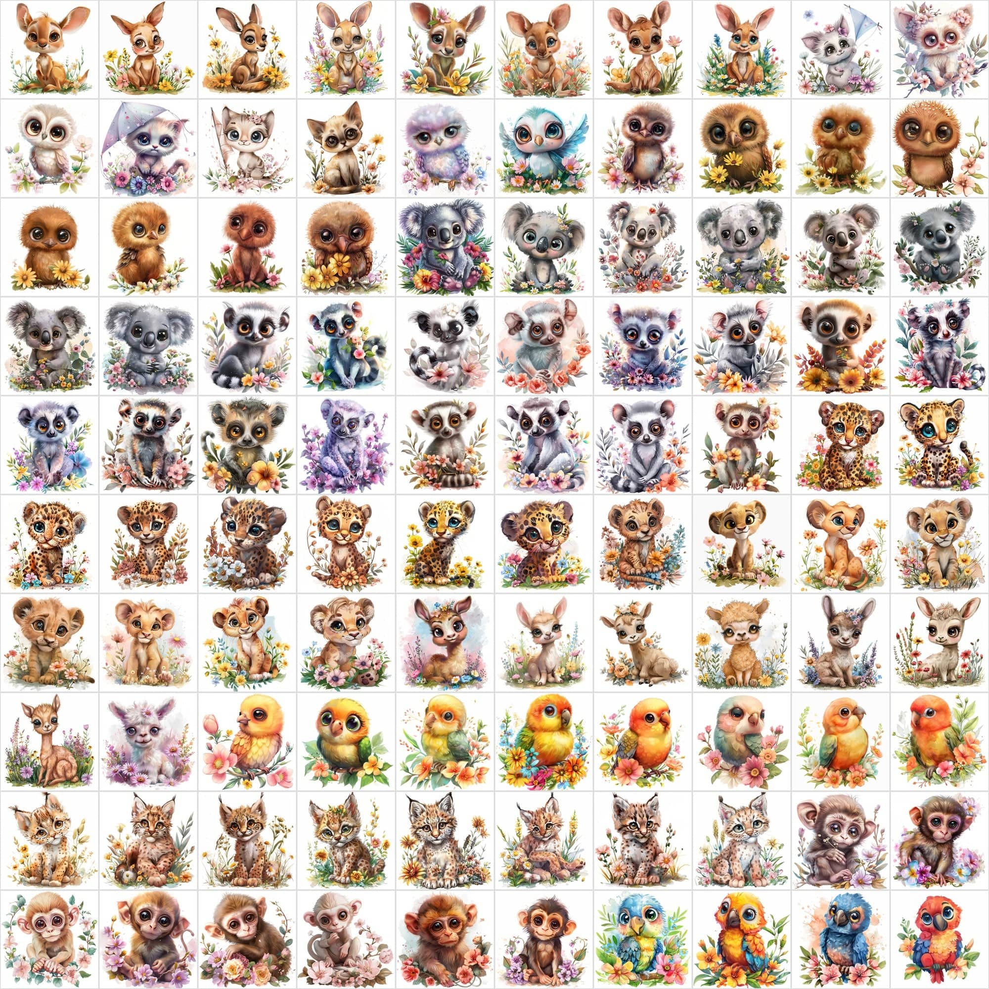 1250 Cute Animals Nestled in Beautiful Flowers - Your Ultimate Floral Animal Collection Store Digital Download Sumobundle