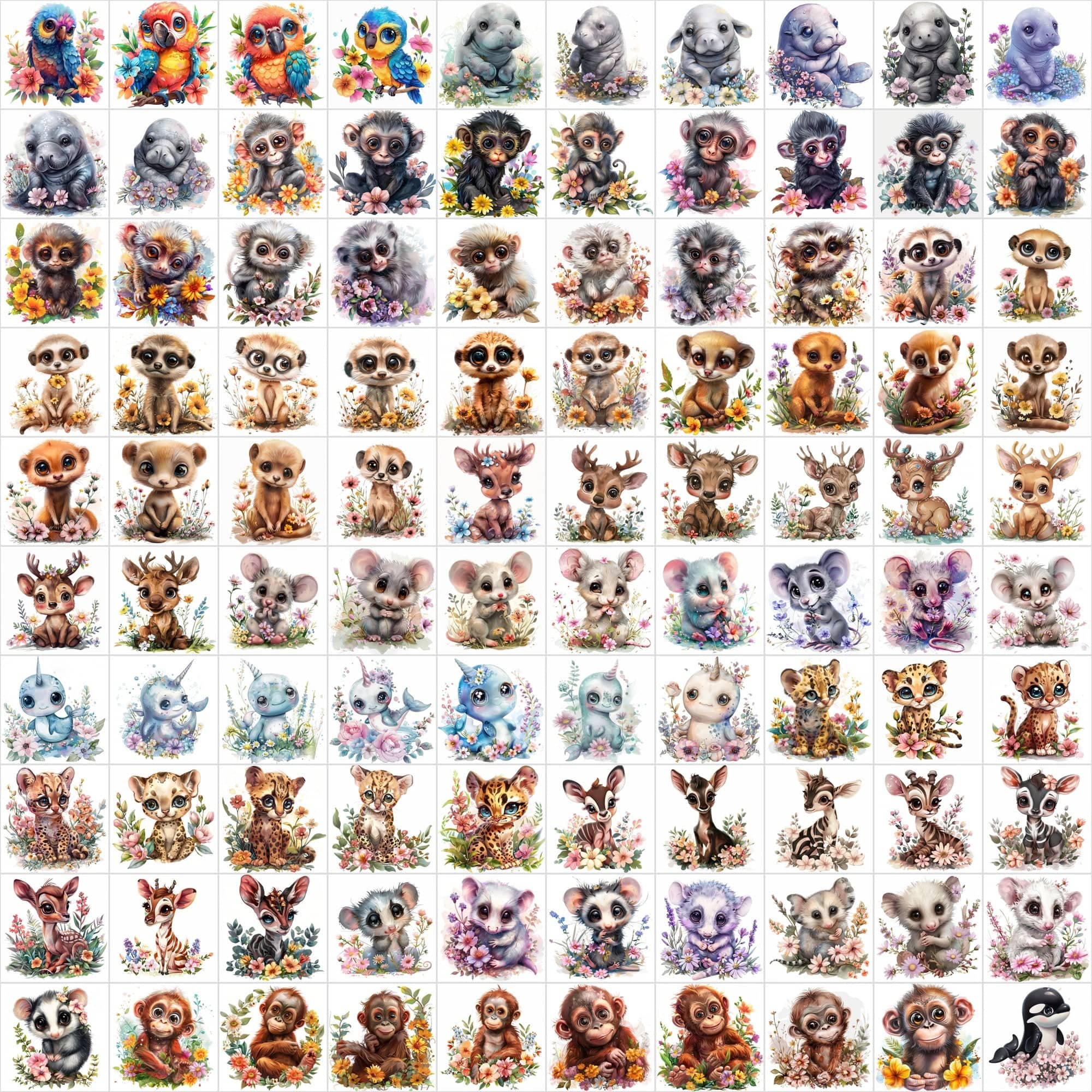 1250 Cute Animals Nestled in Beautiful Flowers - Your Ultimate Floral Animal Collection Store Digital Download Sumobundle