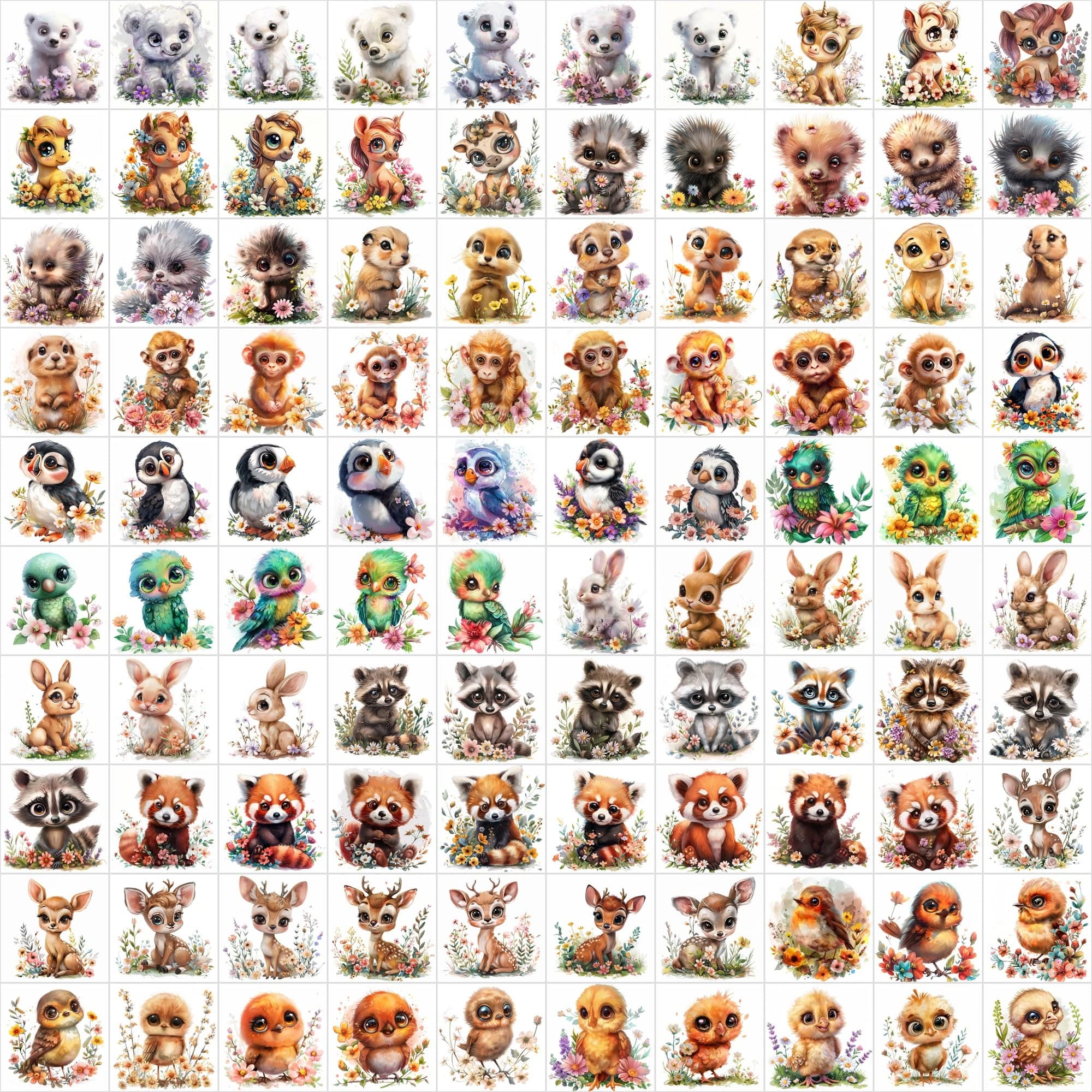 1250 Cute Animals Nestled in Beautiful Flowers - Your Ultimate Floral Animal Collection Store Digital Download Sumobundle