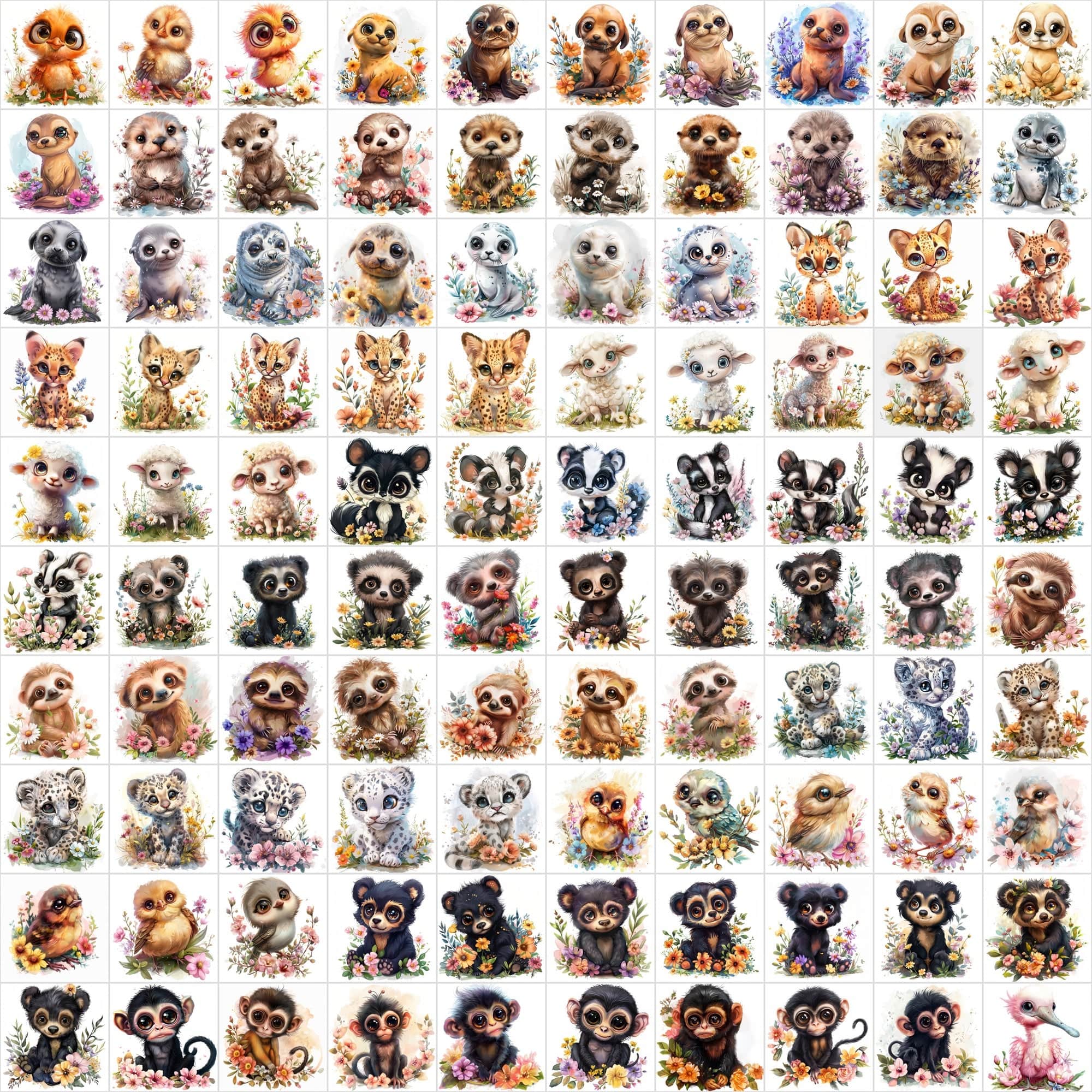 1250 Cute Animals Nestled in Beautiful Flowers - Your Ultimate Floral Animal Collection Store Digital Download Sumobundle