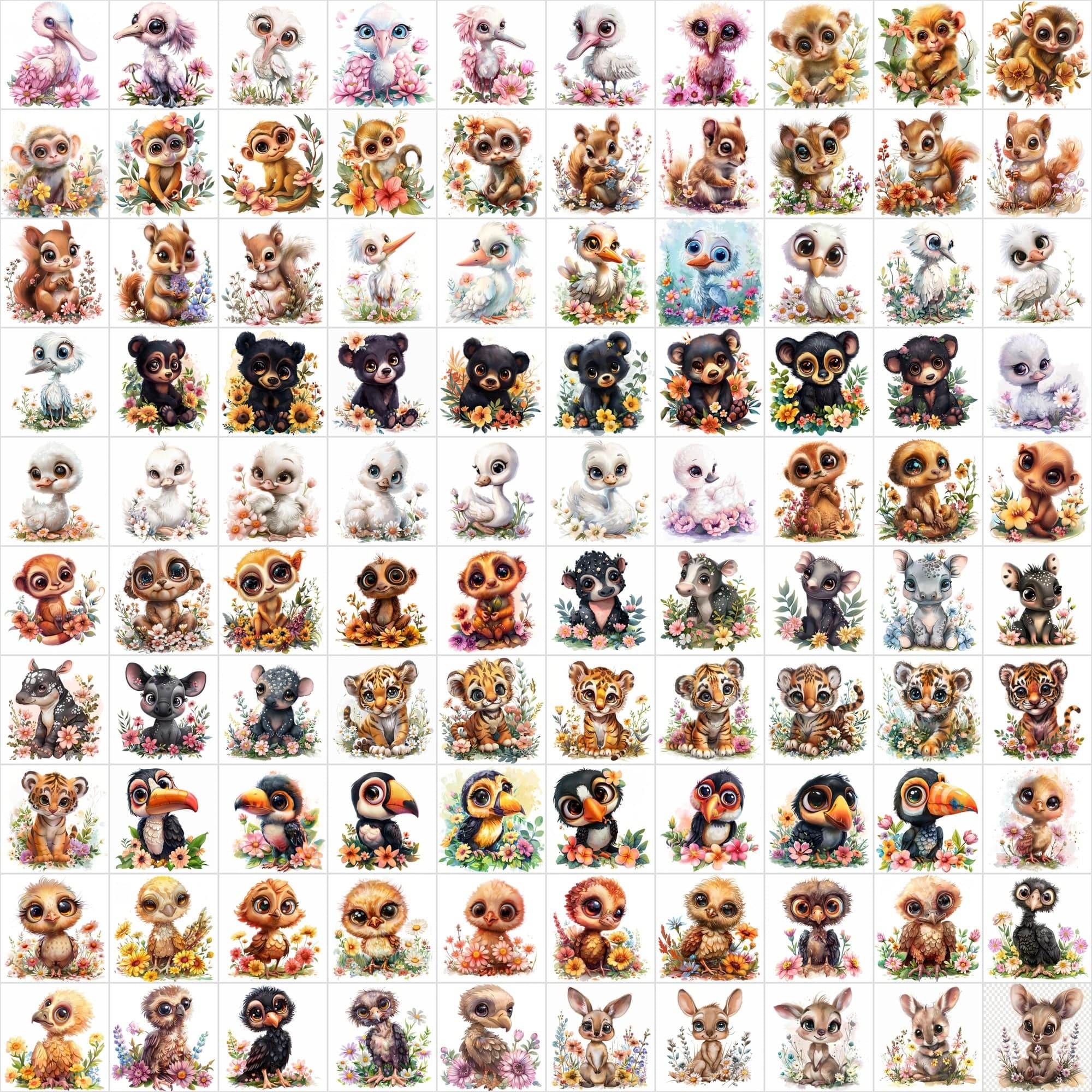 1250 Cute Animals Nestled in Beautiful Flowers - Your Ultimate Floral Animal Collection Store Digital Download Sumobundle
