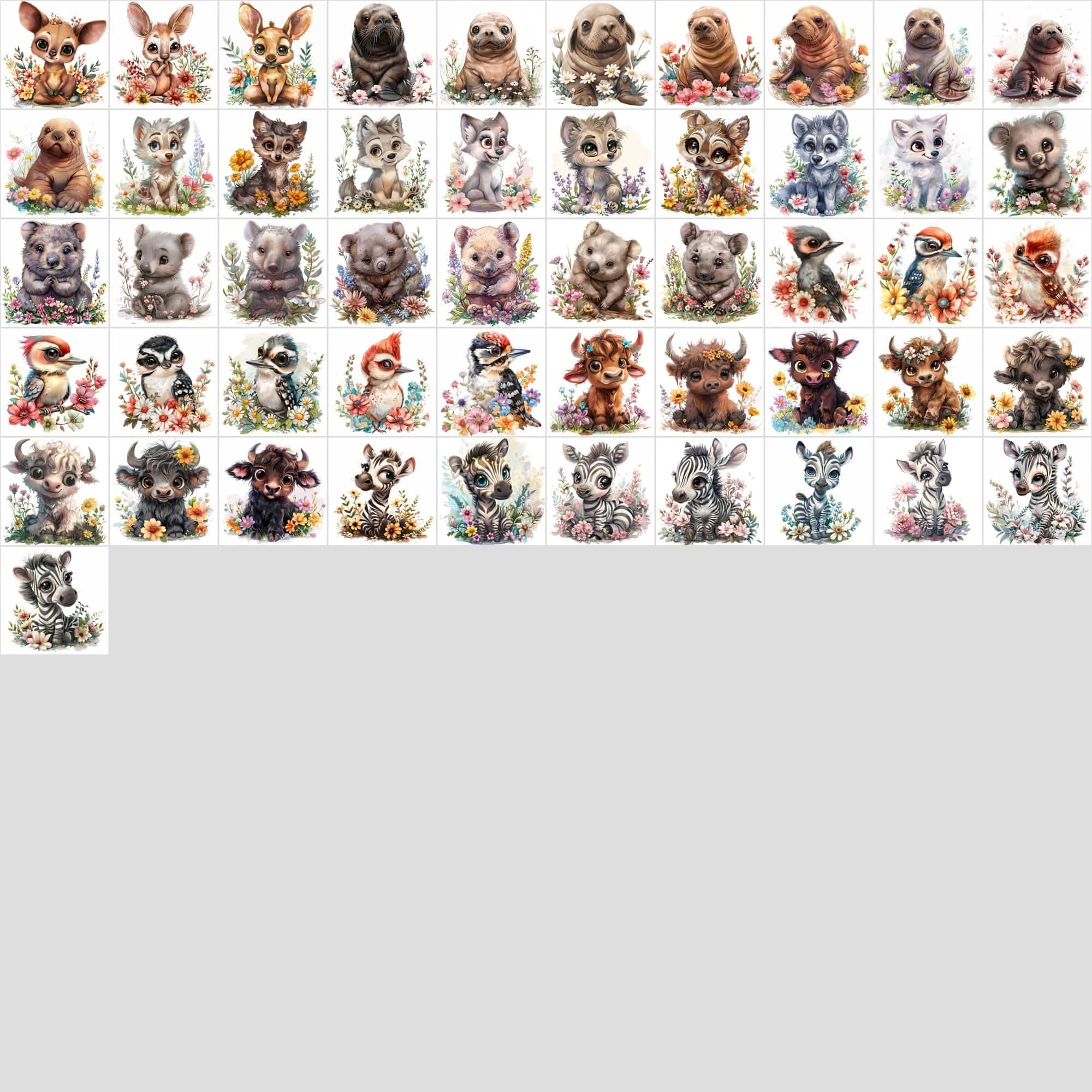 1250 Cute Animals Nestled in Beautiful Flowers - Your Ultimate Floral Animal Collection Store Digital Download Sumobundle