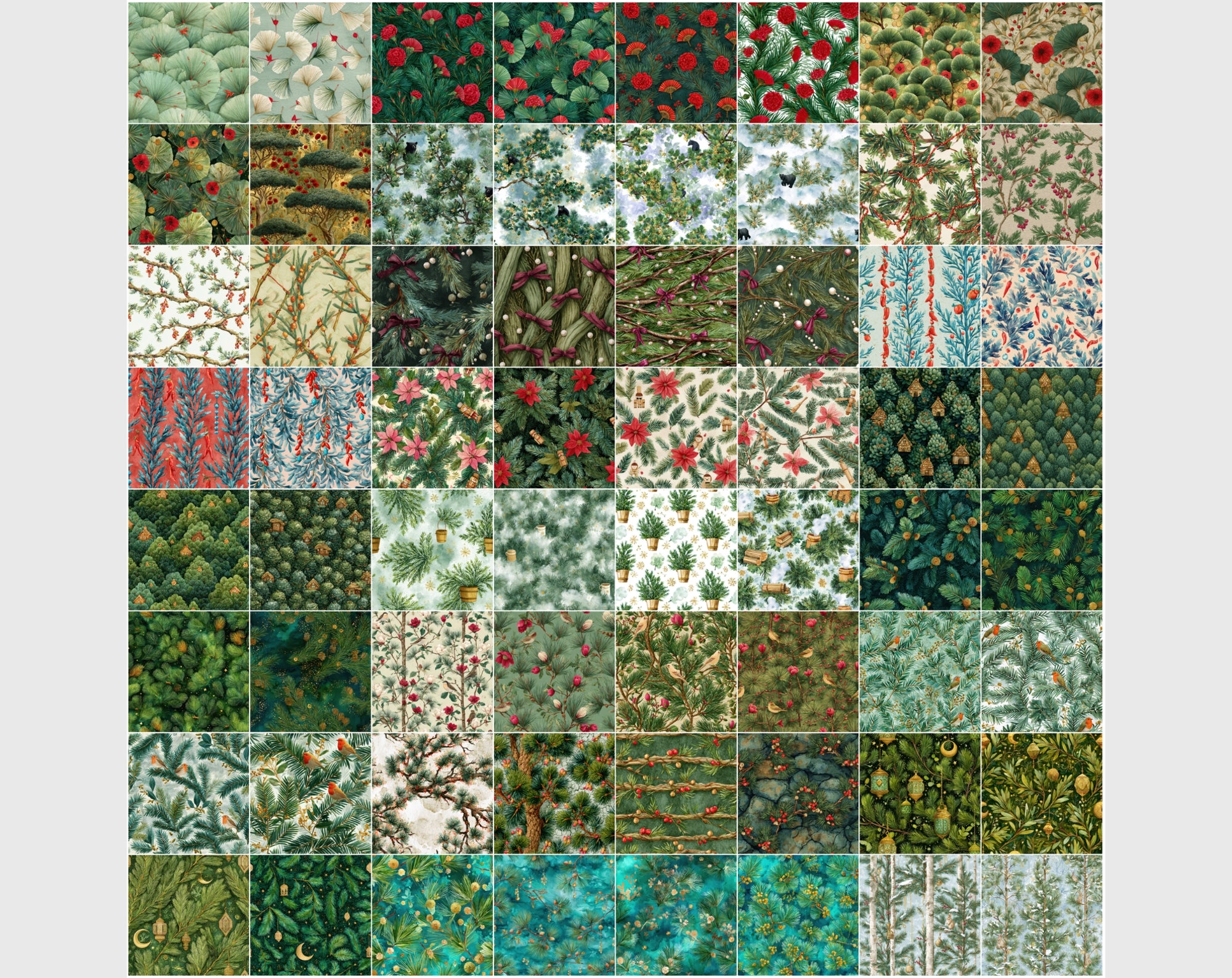 600 Watercolor Greenery Seamless Patterns – Fir, Pine & Holiday Botanical Backgrounds
