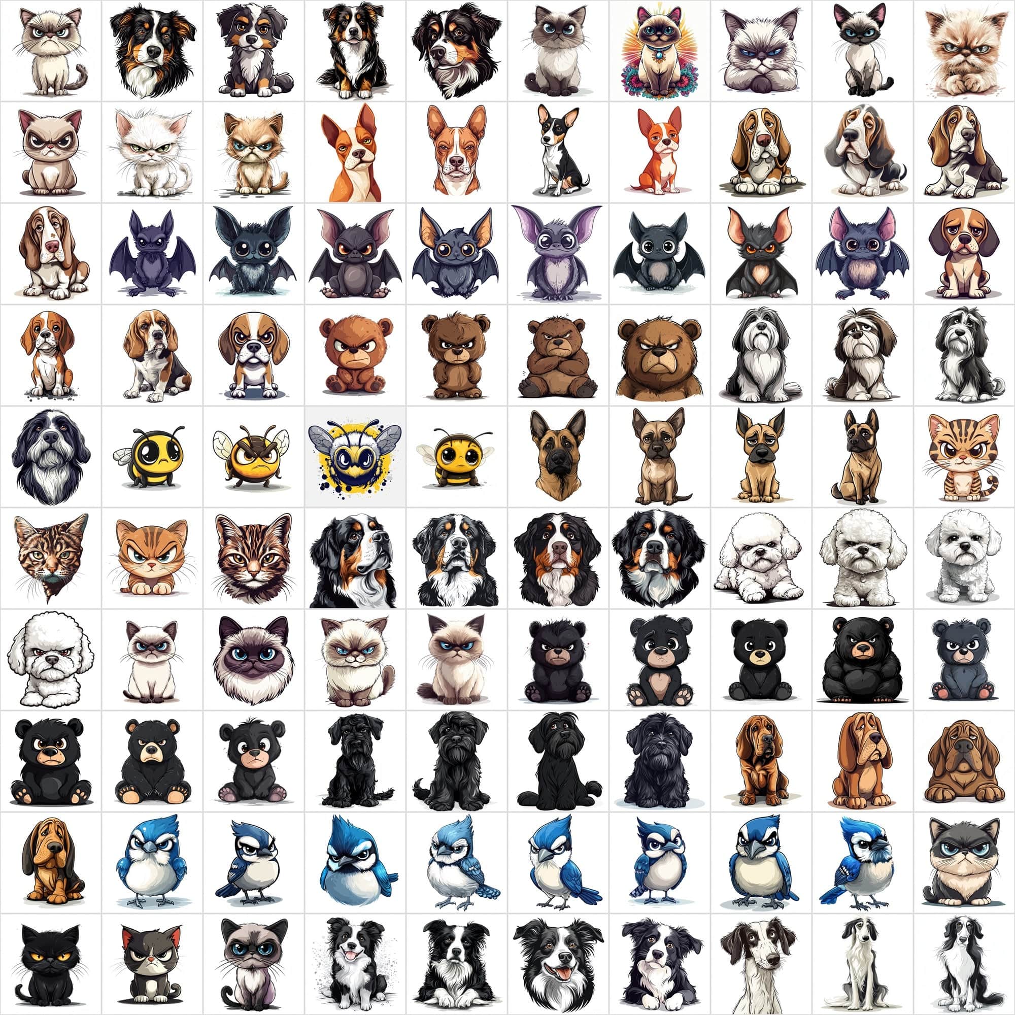 1390 Grumpy Animal Illustrations: Diverse Creature Collection Digital Download Sumobundle