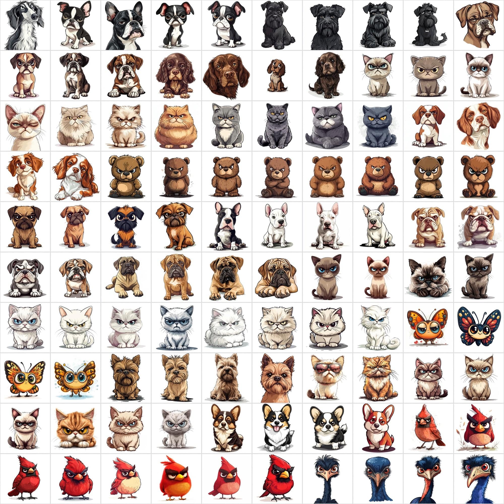 1390 Grumpy Animal Illustrations: Diverse Creature Collection Digital Download Sumobundle