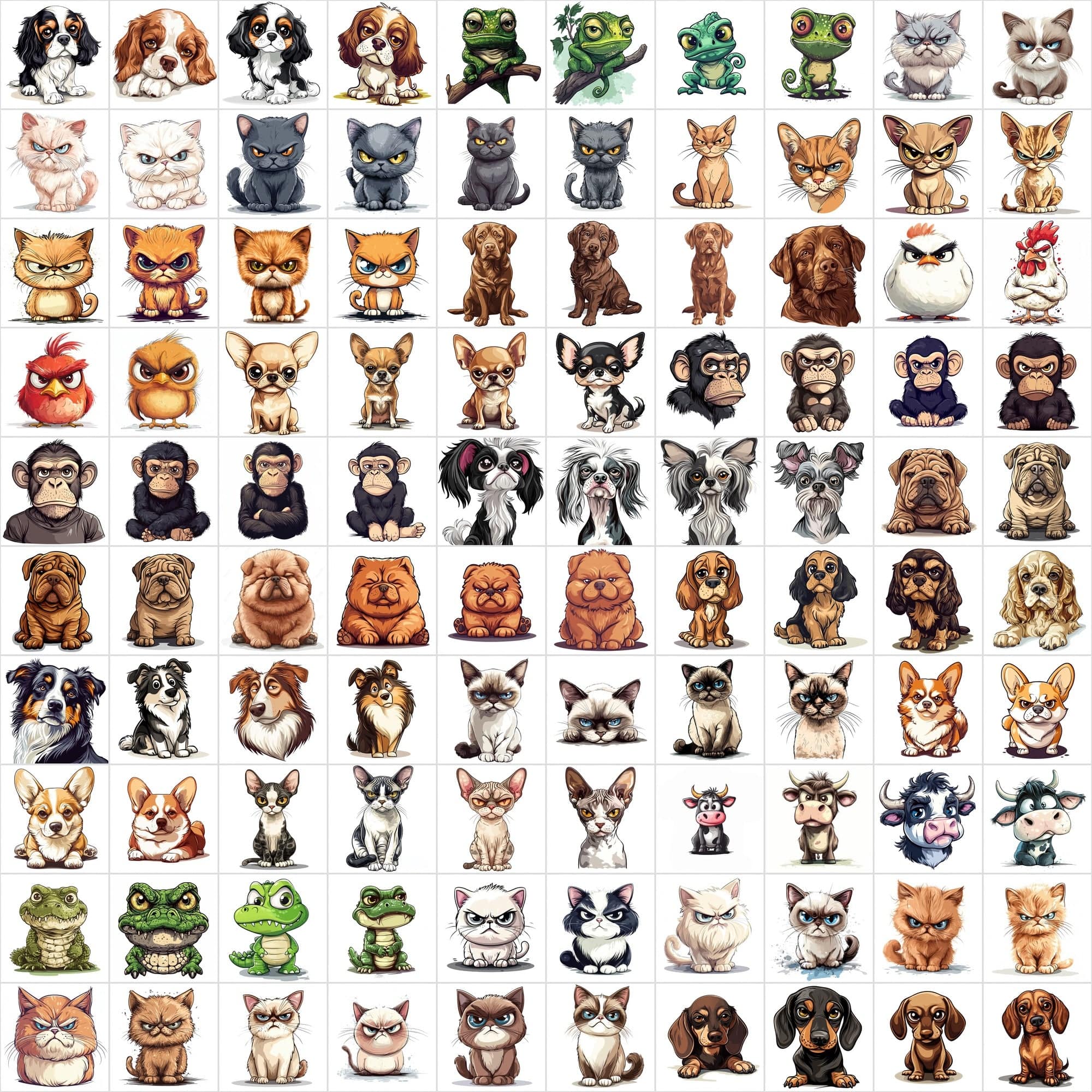 1390 Grumpy Animal Illustrations: Diverse Creature Collection Digital Download Sumobundle
