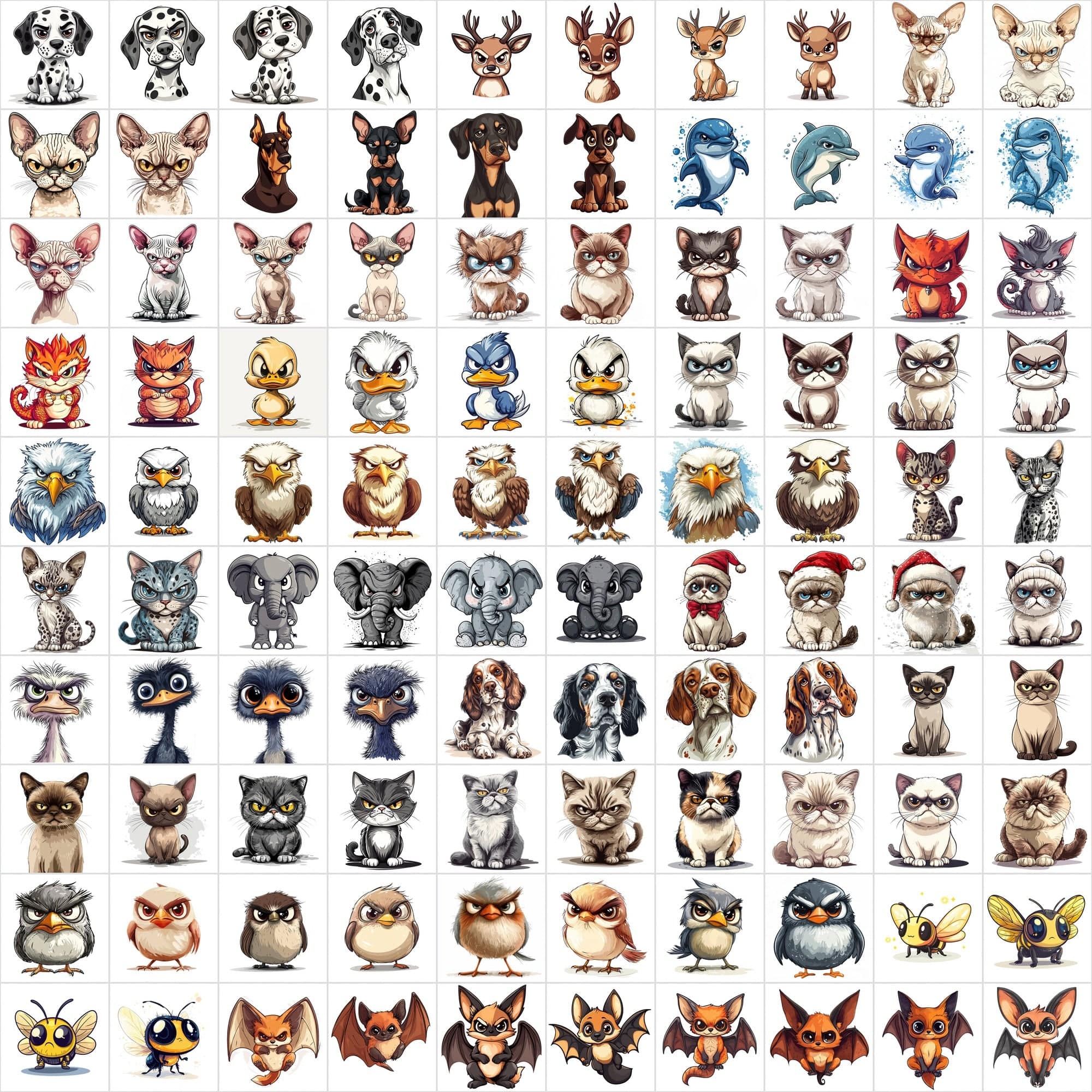 1390 Grumpy Animal Illustrations: Diverse Creature Collection Digital Download Sumobundle