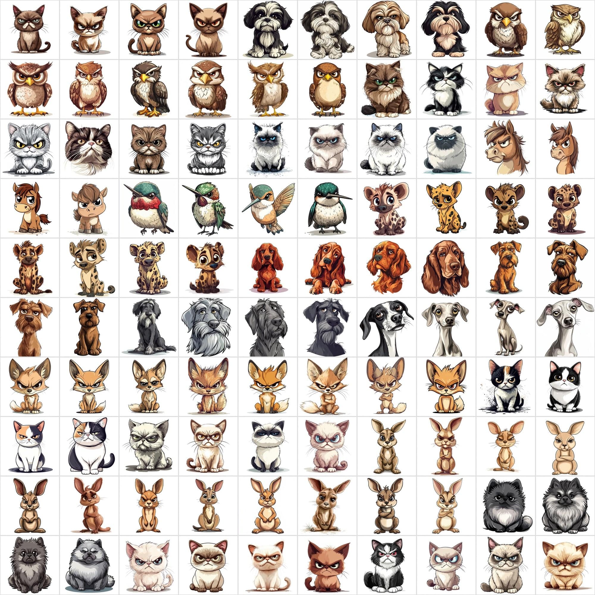 1390 Grumpy Animal Illustrations: Diverse Creature Collection Digital Download Sumobundle