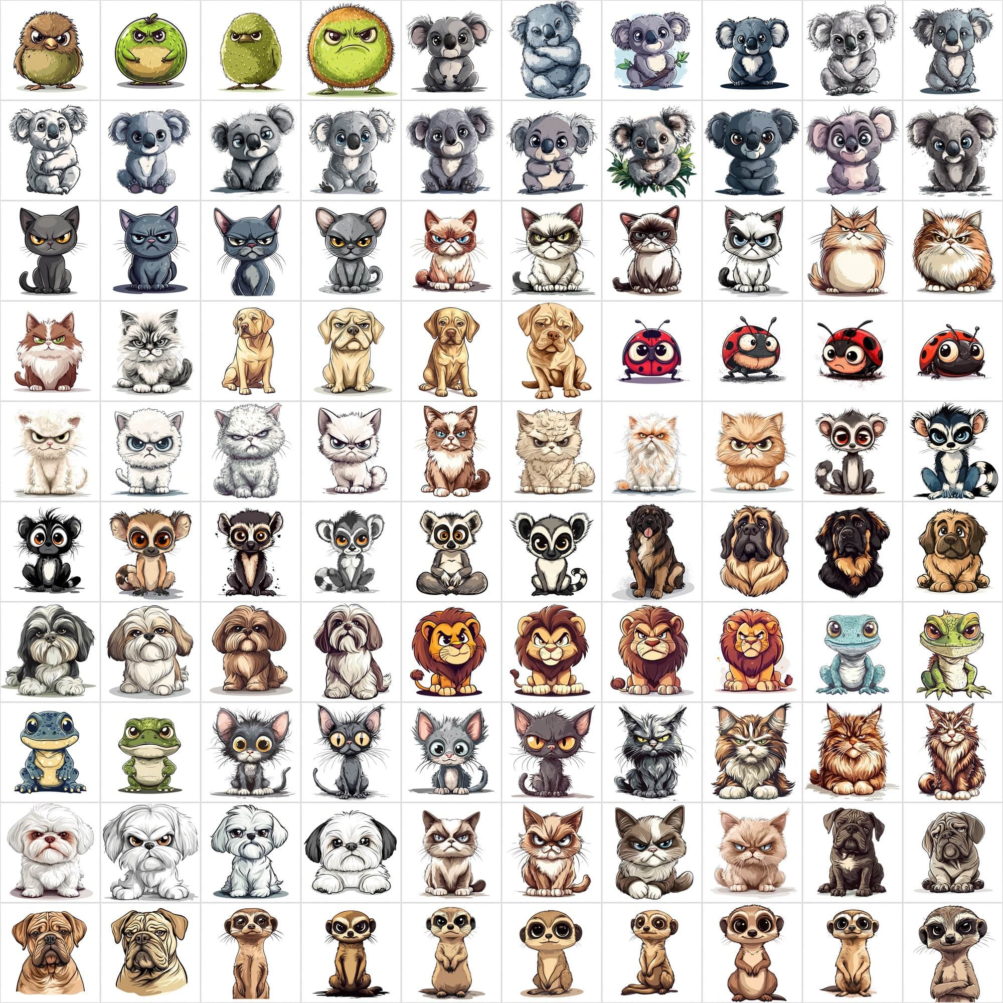1390 Grumpy Animal Illustrations: Diverse Creature Collection Digital Download Sumobundle