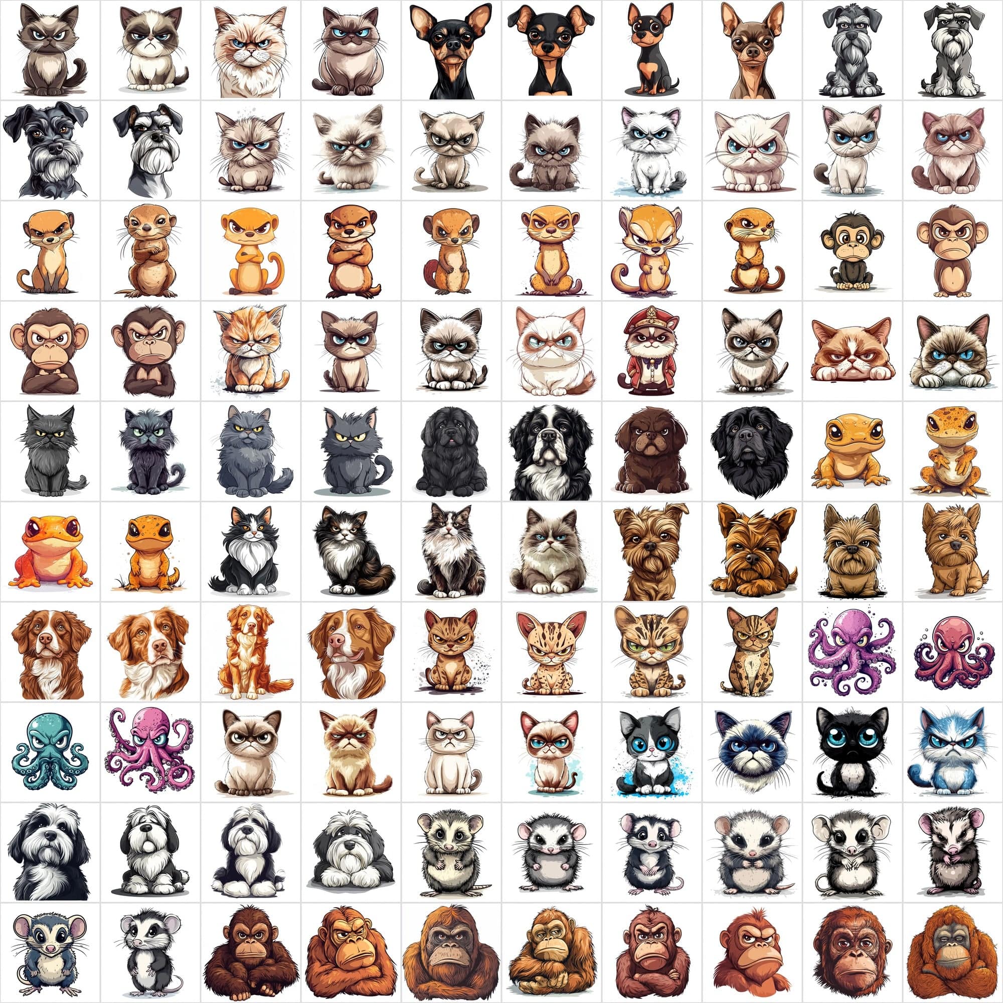 1390 Grumpy Animal Illustrations: Diverse Creature Collection Digital Download Sumobundle