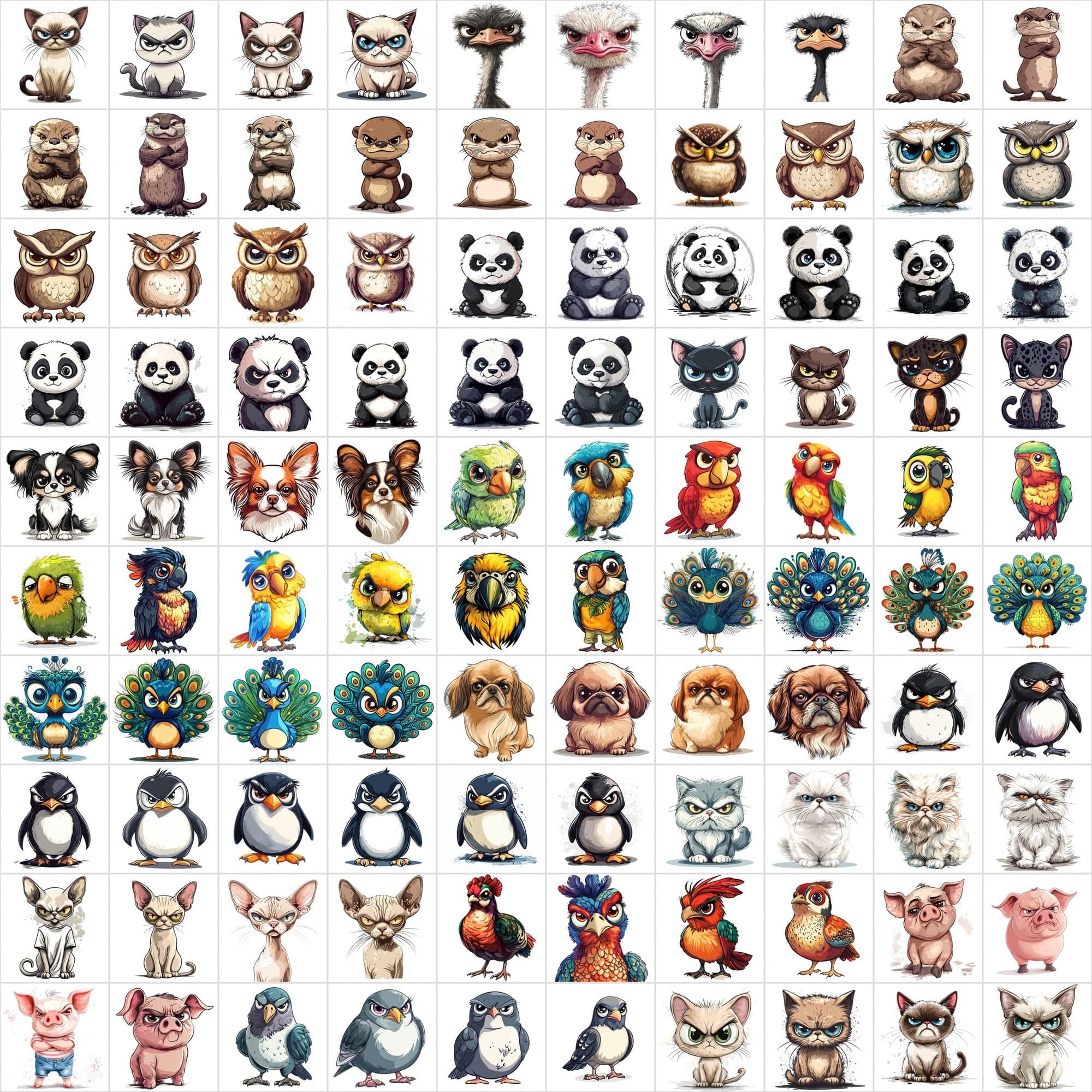 1390 Grumpy Animal Illustrations: Diverse Creature Collection Digital Download Sumobundle