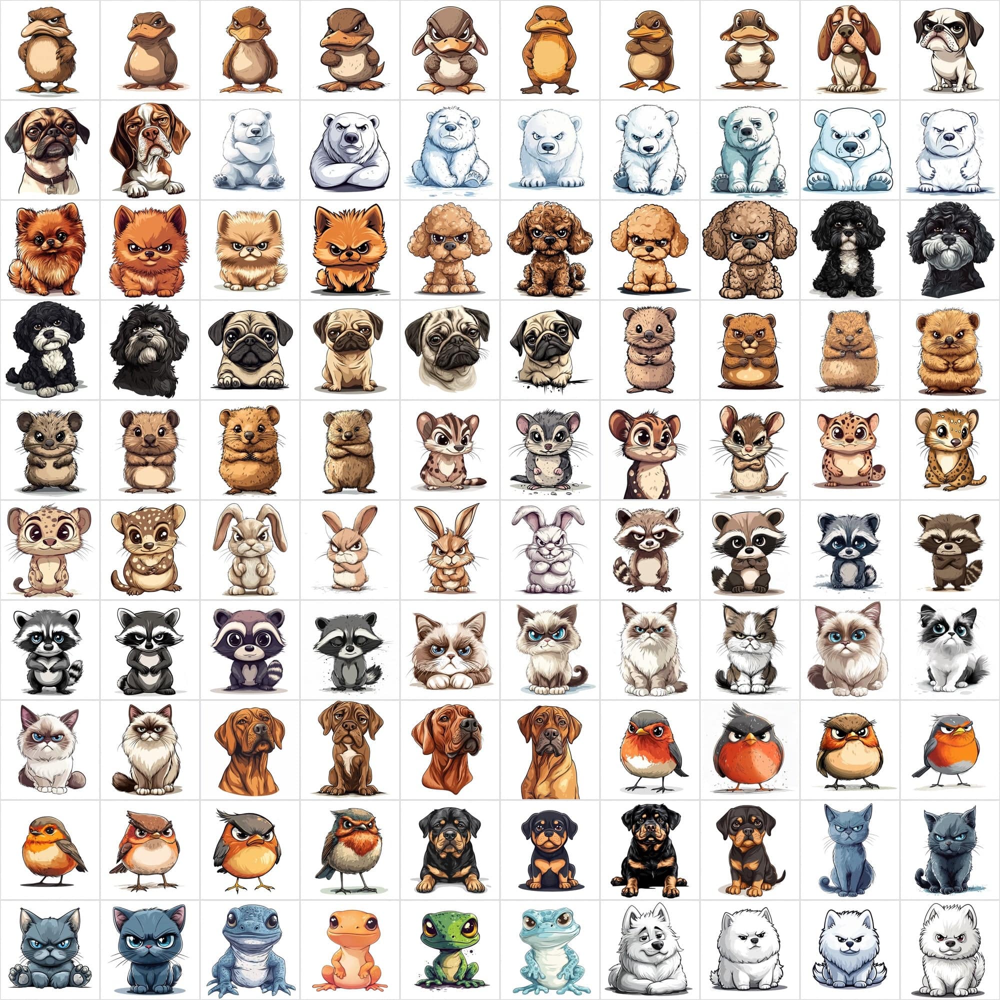 1390 Grumpy Animal Illustrations: Diverse Creature Collection Digital Download Sumobundle