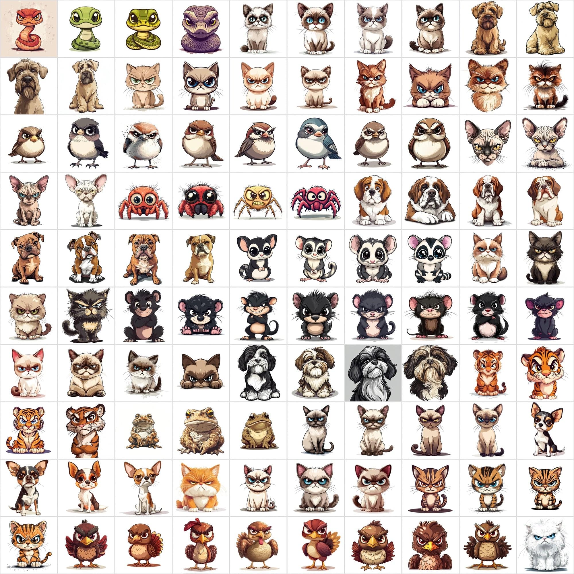 1390 Grumpy Animal Illustrations: Diverse Creature Collection Digital Download Sumobundle
