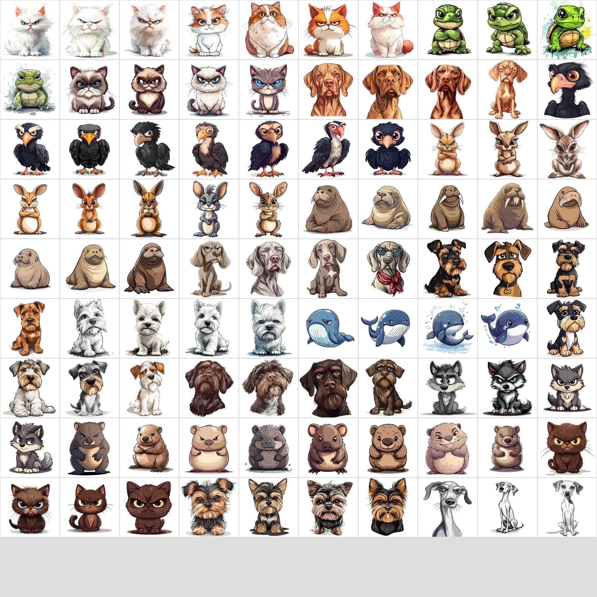 1390 Grumpy Animal Illustrations: Diverse Creature Collection Digital Download Sumobundle