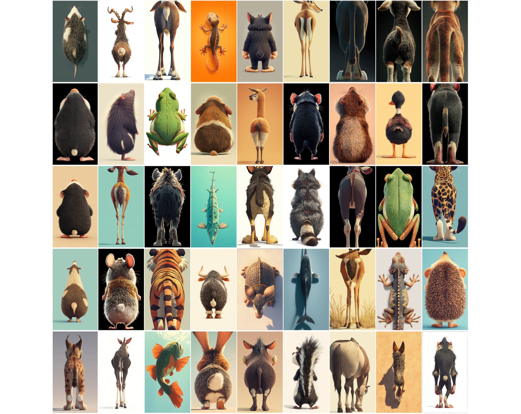 1080 Funny Animal Backs – Unique Rear View Animal Illustrations JPG Bundle