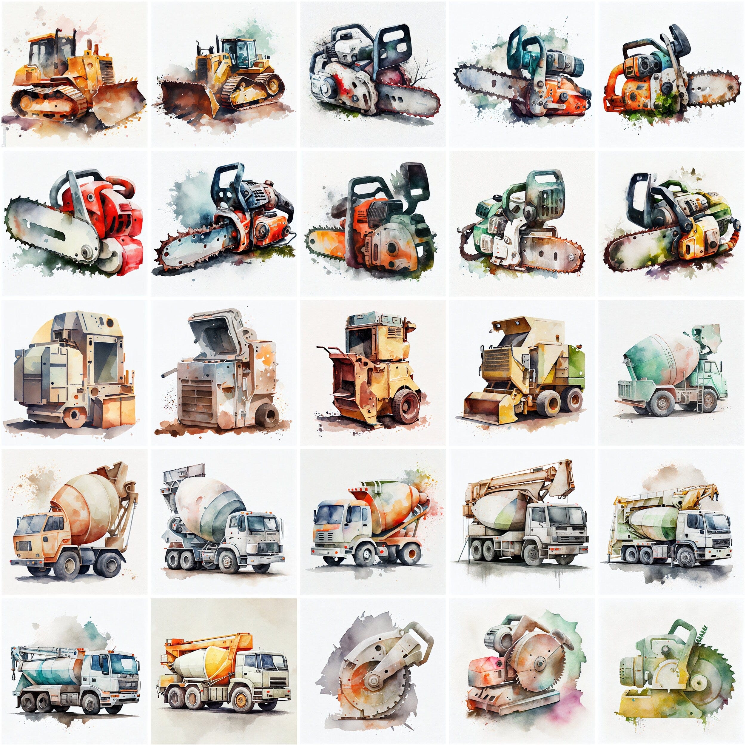 170 High-Quality Watercolor Images of Construction Tools, Equipment, and Materials for DIY Enthusiasts, and Construction Industry Experts Digital Download Sumobundle
