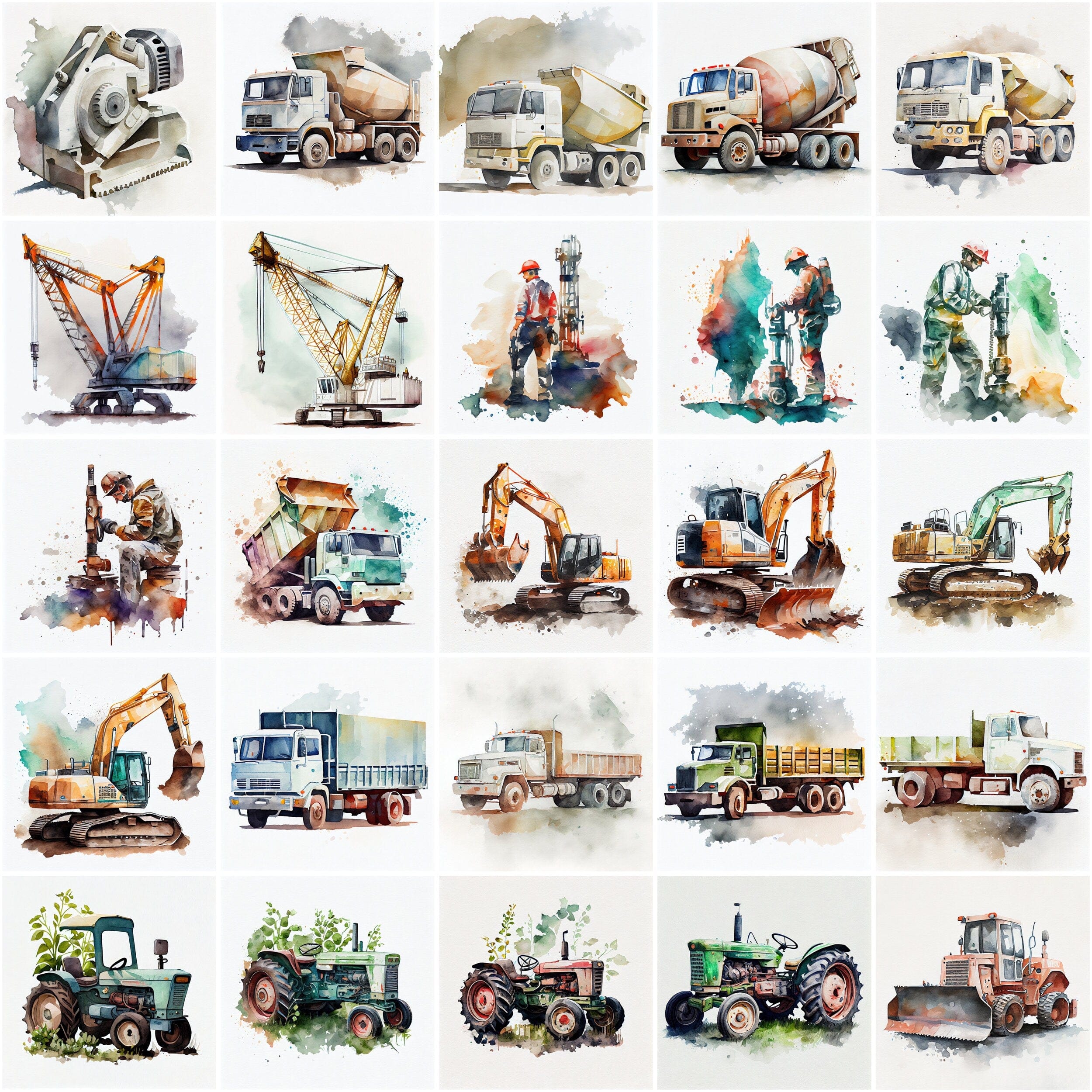 170 High-Quality Watercolor Images of Construction Tools, Equipment, and Materials for DIY Enthusiasts, and Construction Industry Experts Digital Download Sumobundle