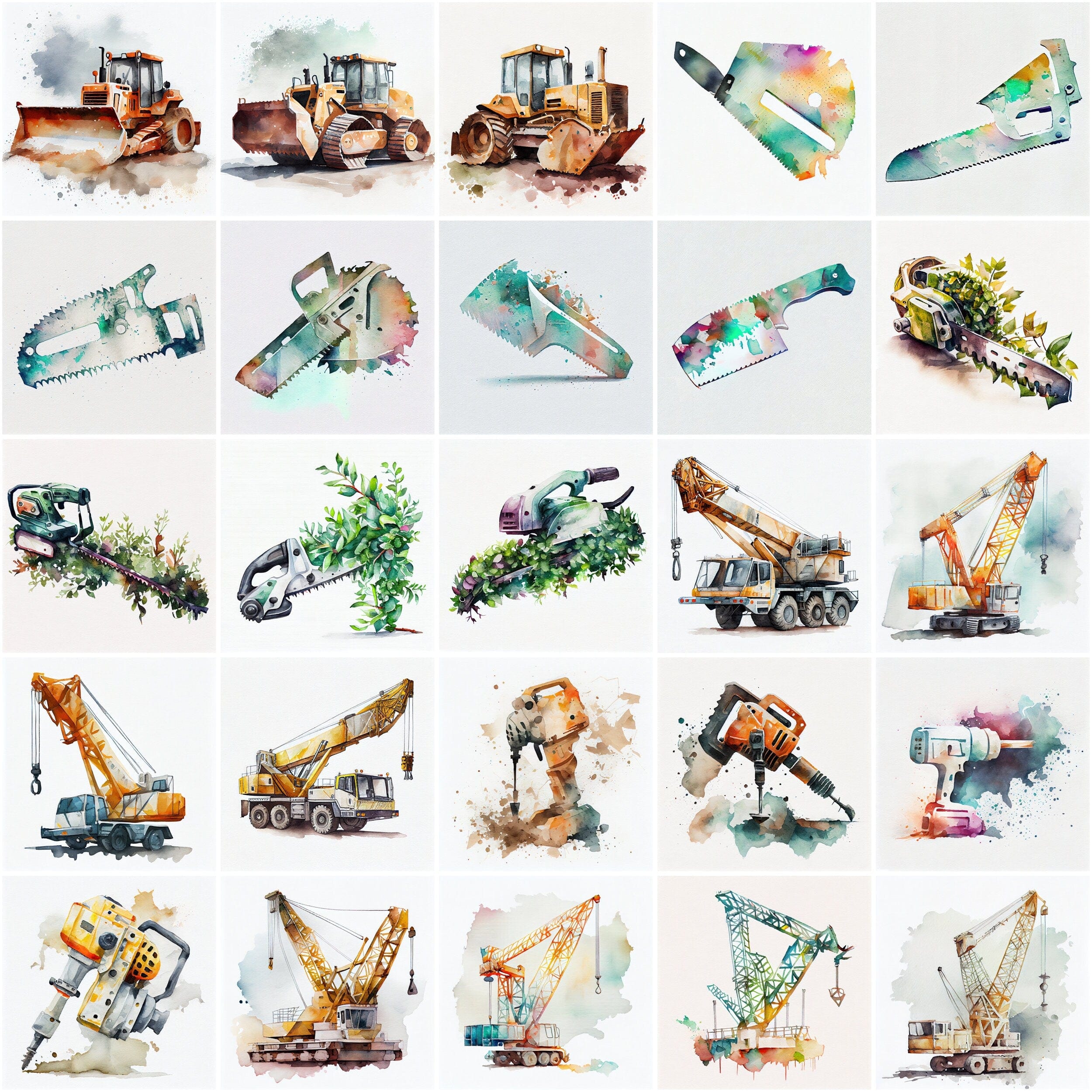 170 High-Quality Watercolor Images of Construction Tools, Equipment, and Materials for DIY Enthusiasts, and Construction Industry Experts Digital Download Sumobundle