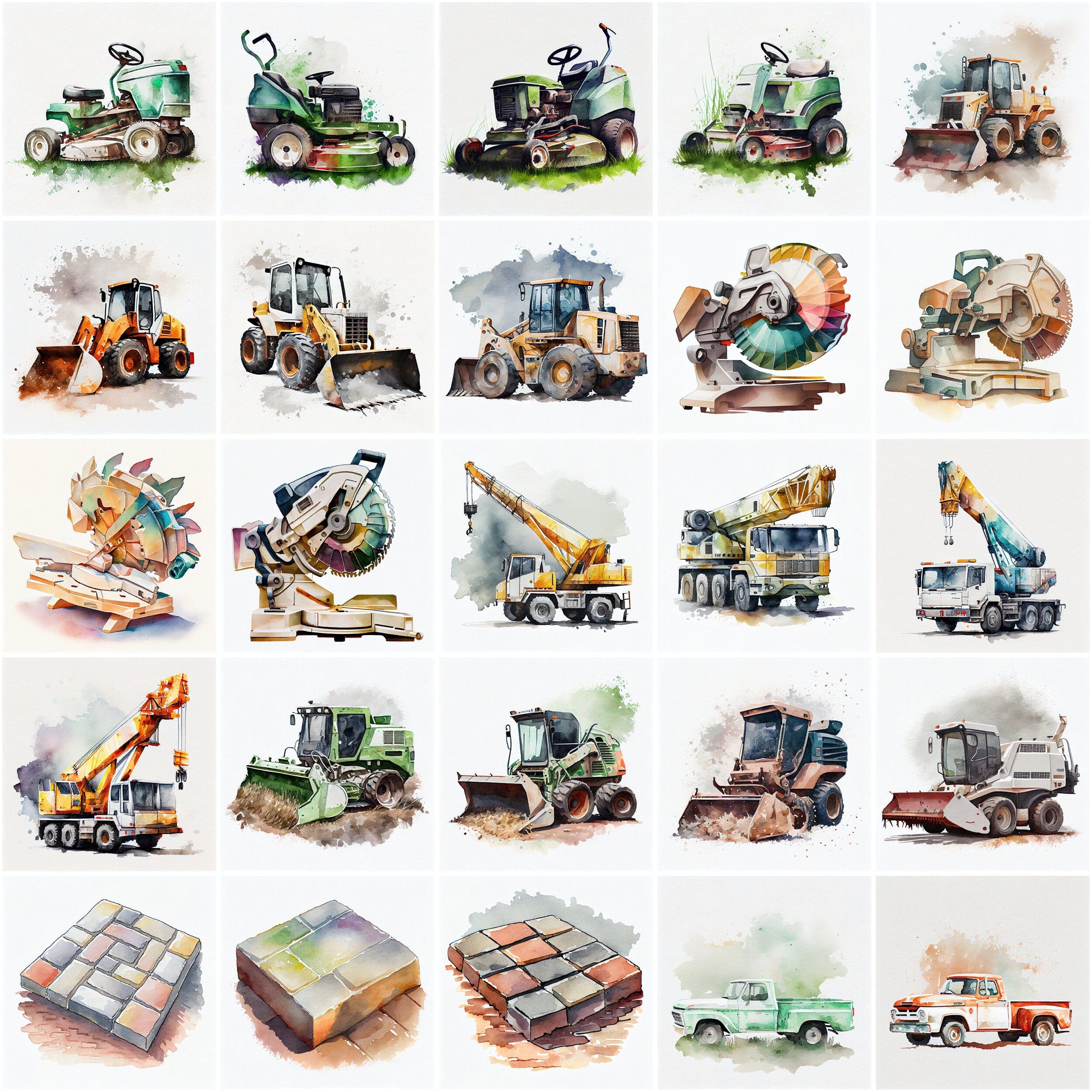 170 High-Quality Watercolor Images of Construction Tools, Equipment, and Materials for DIY Enthusiasts, and Construction Industry Experts Digital Download Sumobundle