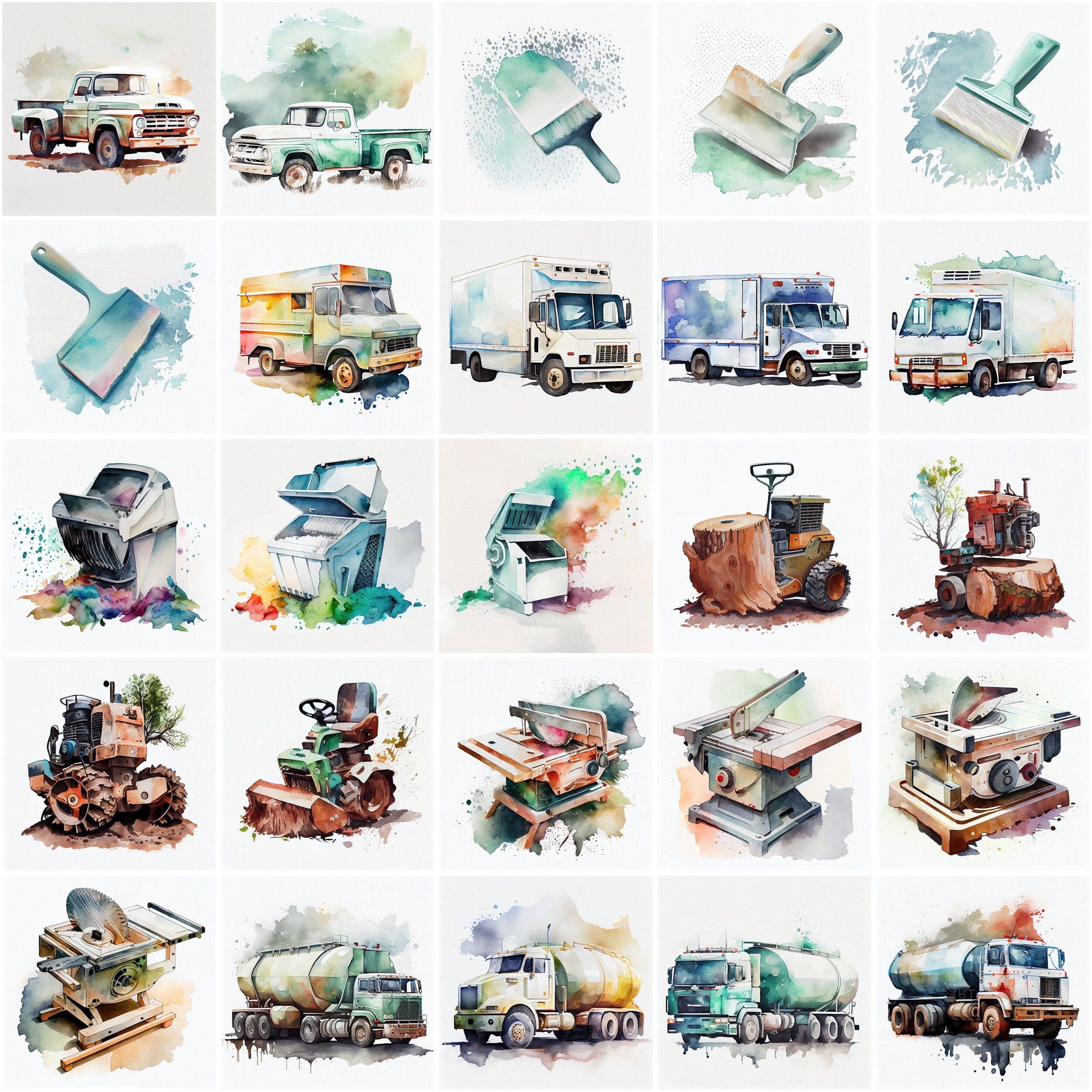 170 High-Quality Watercolor Images of Construction Tools, Equipment, and Materials for DIY Enthusiasts, and Construction Industry Experts Digital Download Sumobundle