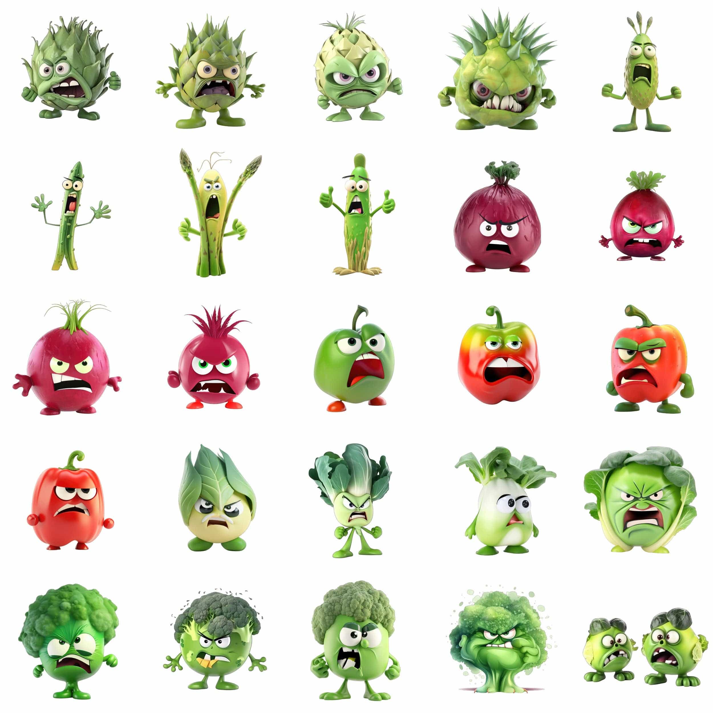180 Angry Vegetable Transparent Images Bundle - Digital Download - High Resolution - Clipart - Instant Download - Funny vegetables Digital Download Sumobundle