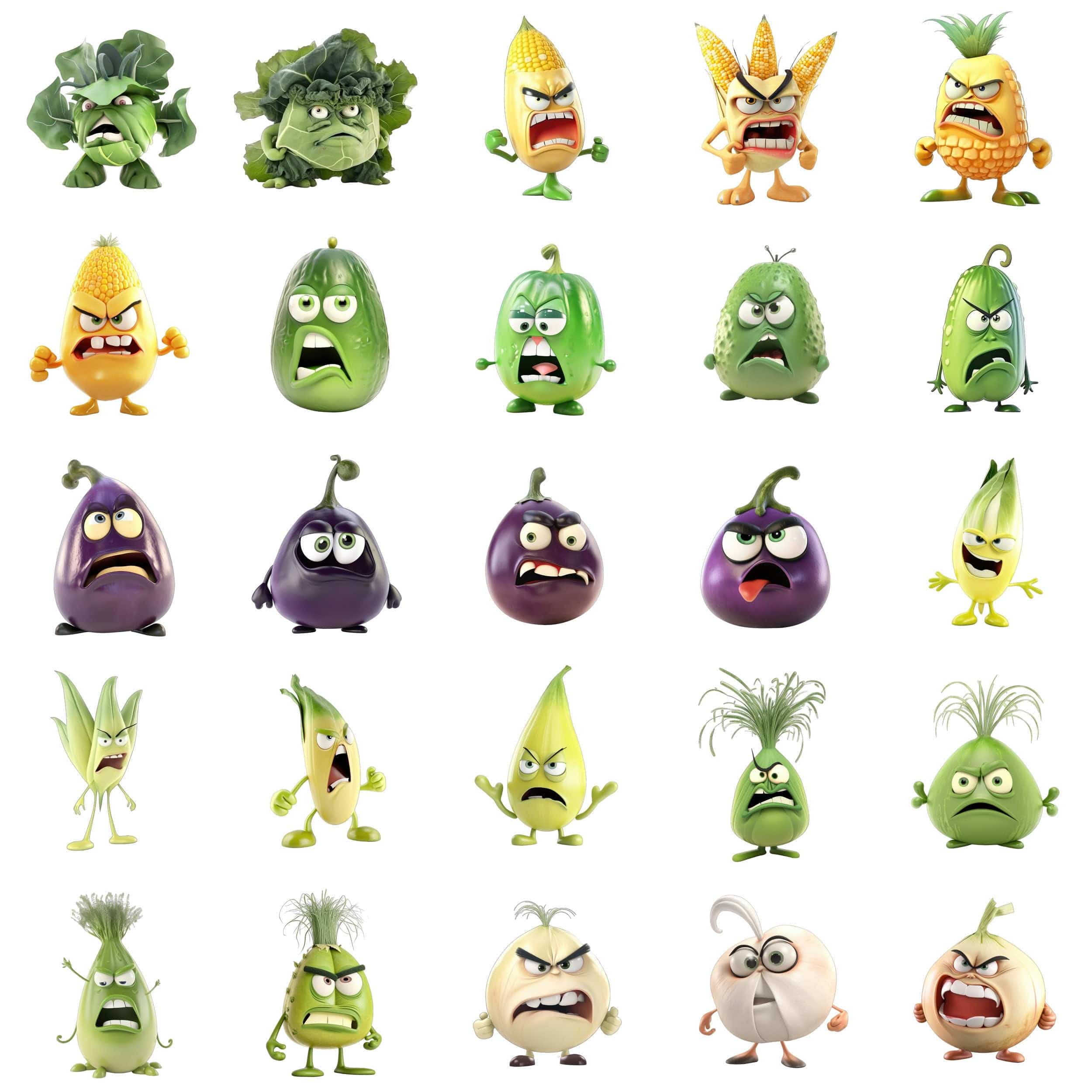 180 Angry Vegetable Transparent Images Bundle - Digital Download - High Resolution - Clipart - Instant Download - Funny vegetables Digital Download Sumobundle